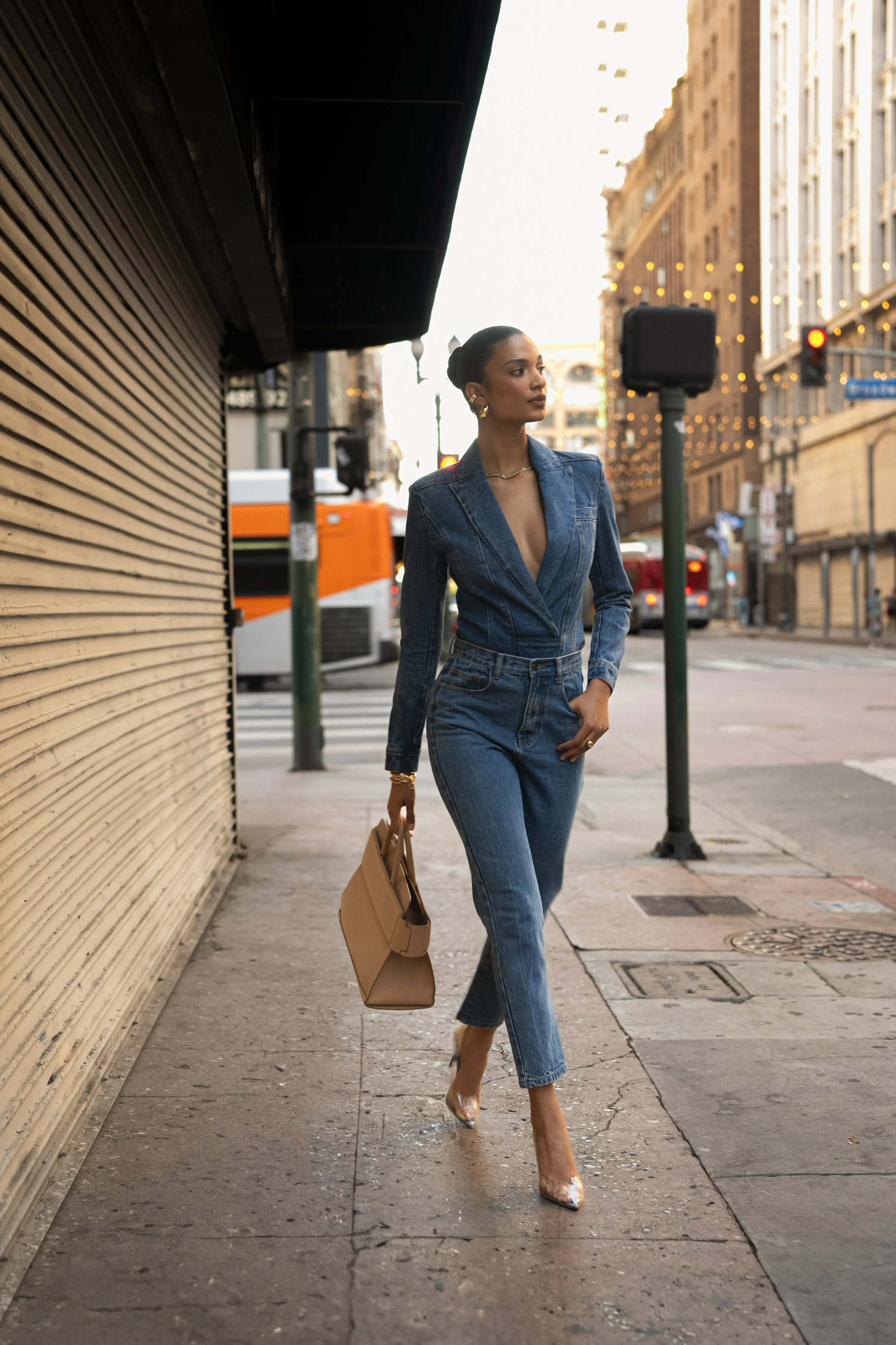 Medium Wash Dominica Structured Denim Bodysuit