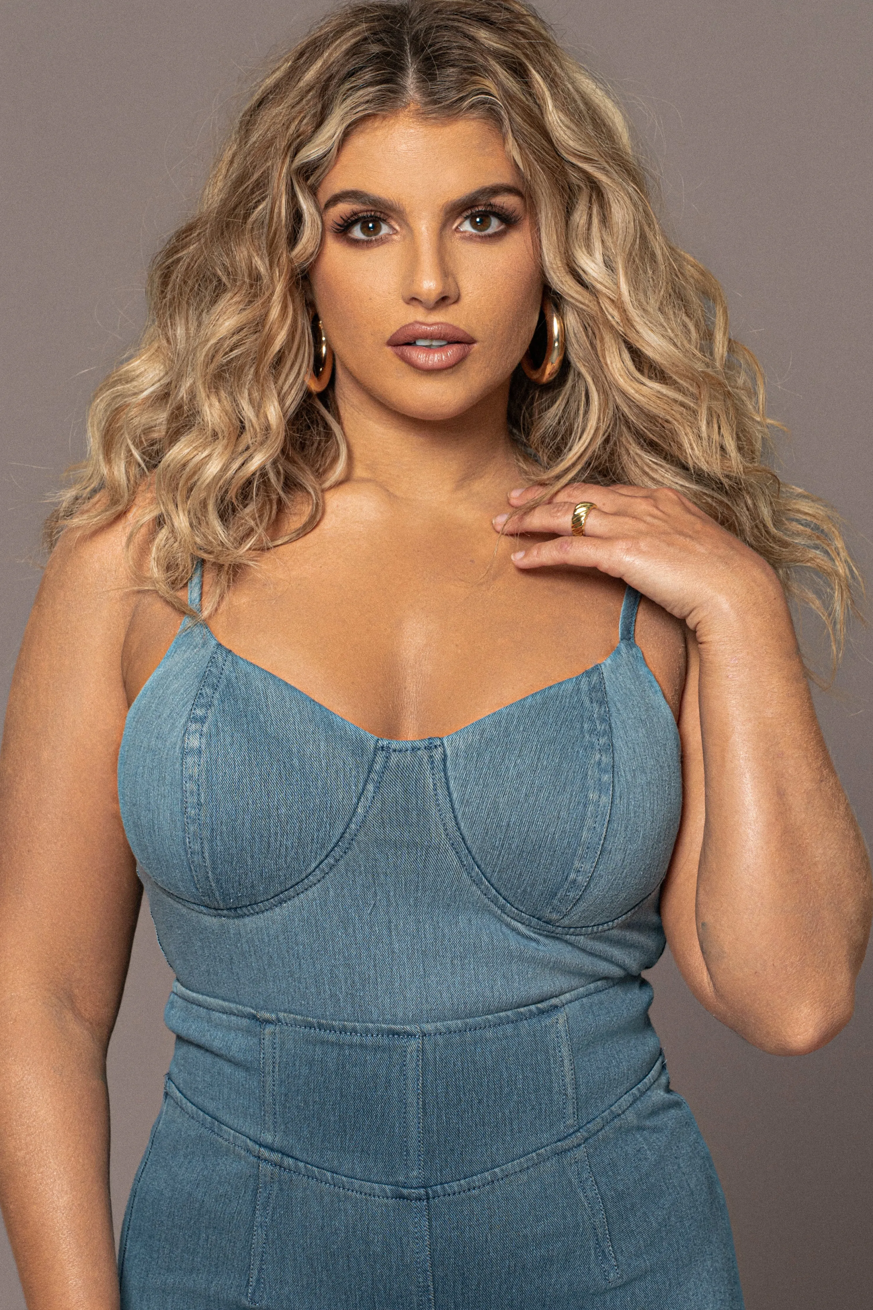 Medium Wash Orion Denim Bustier Bodysuit