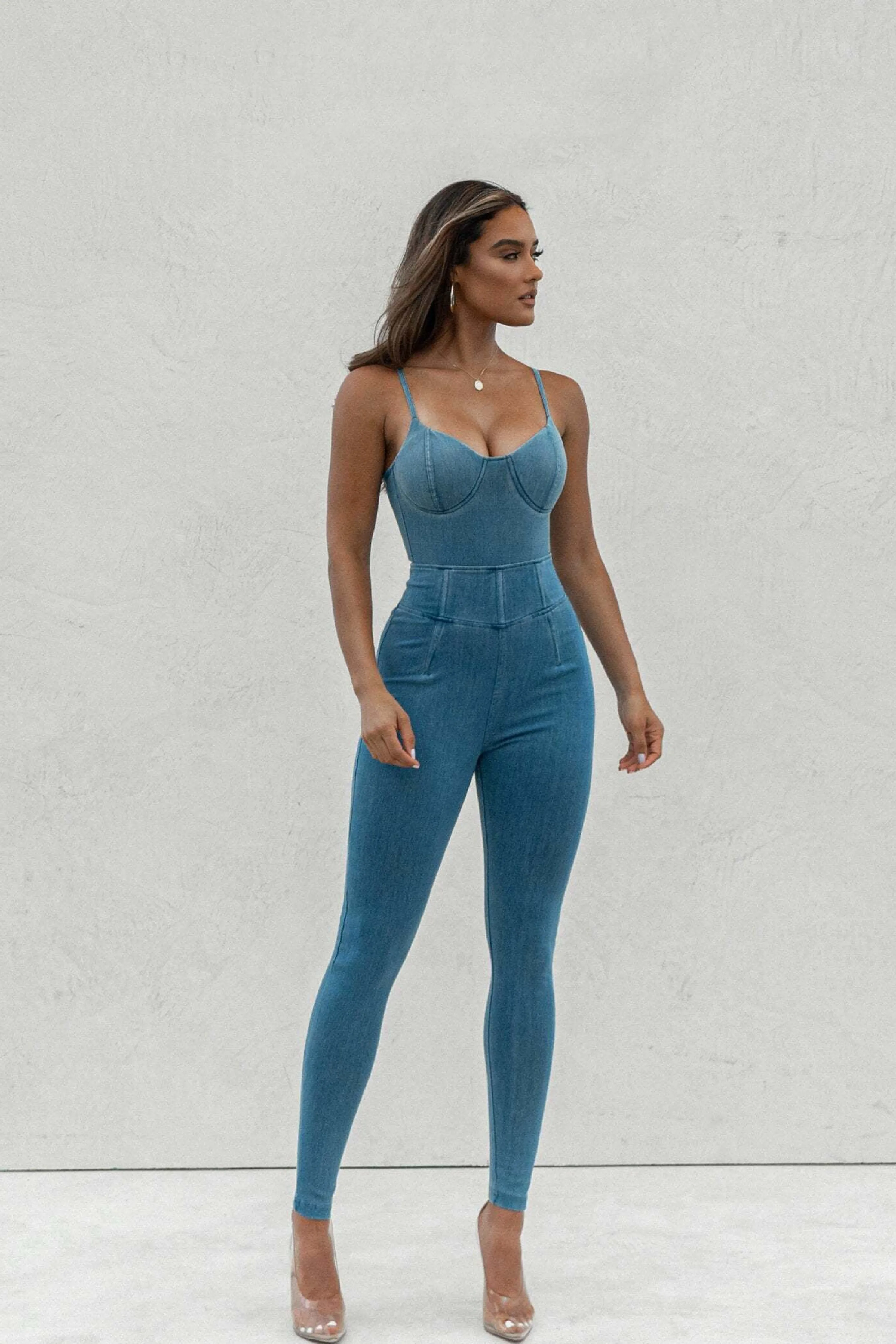 Medium Wash Orion Denim Bustier Bodysuit