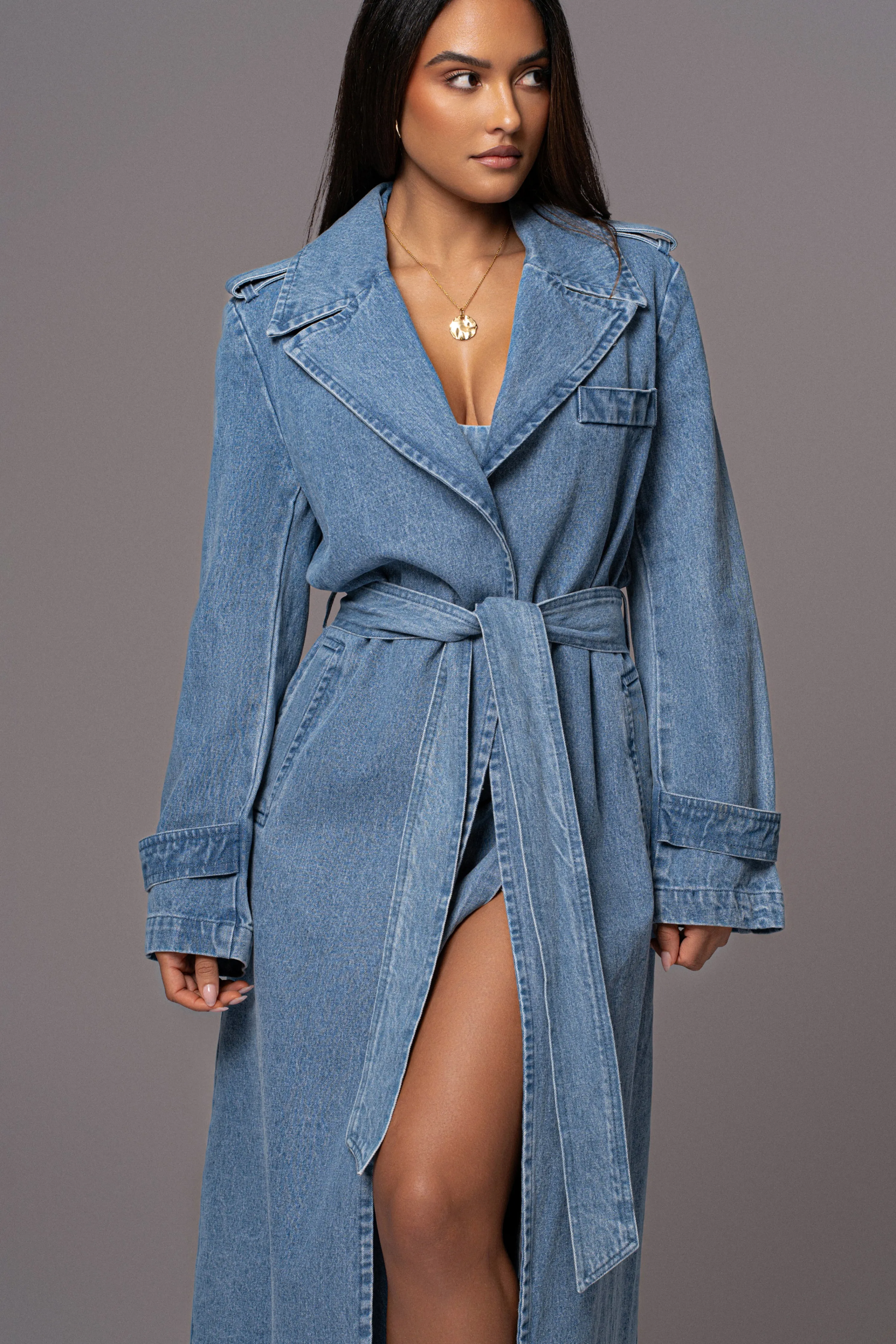 Medium Wash Savannah Belted Denim Coat