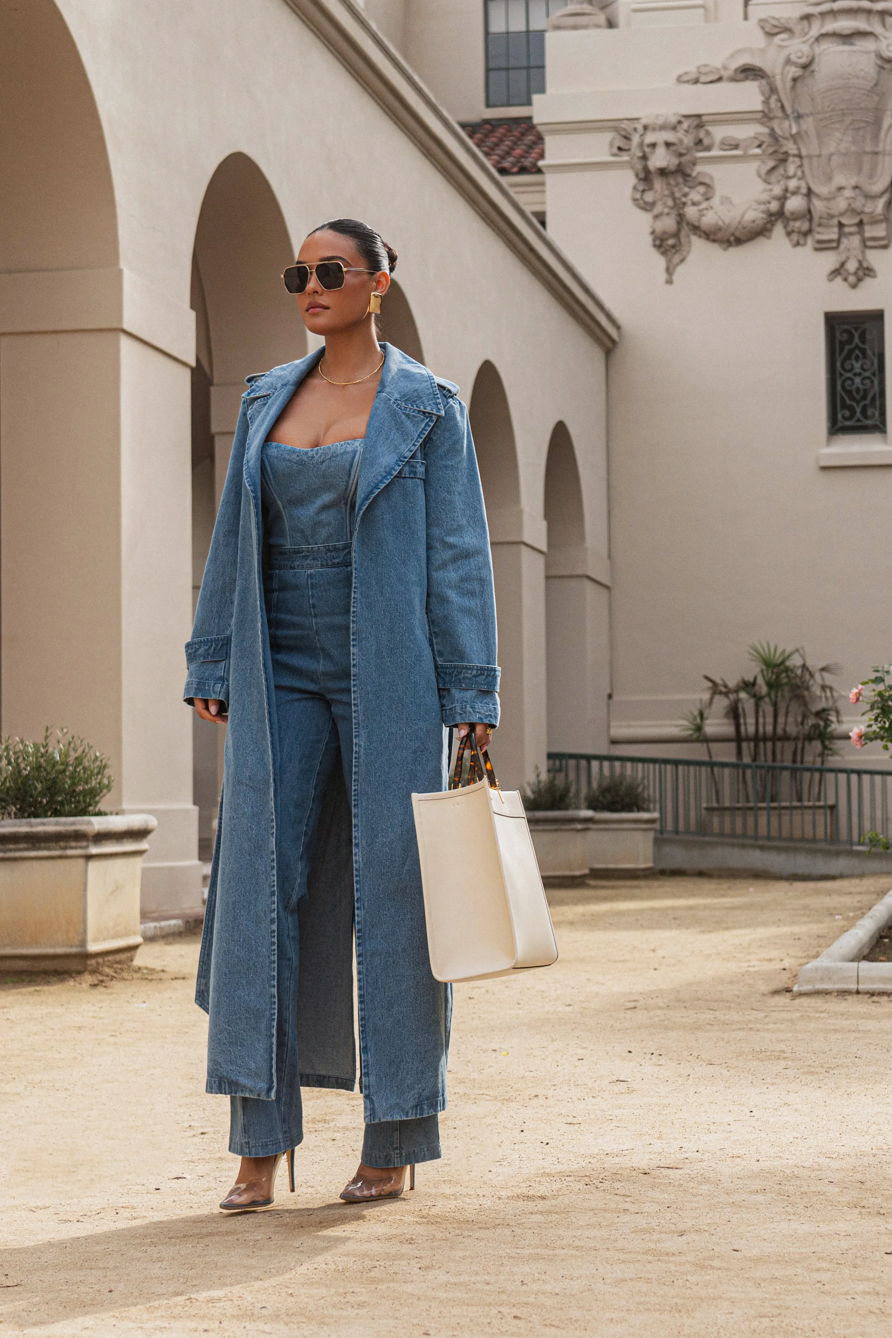 Medium Wash Savannah Belted Denim Coat