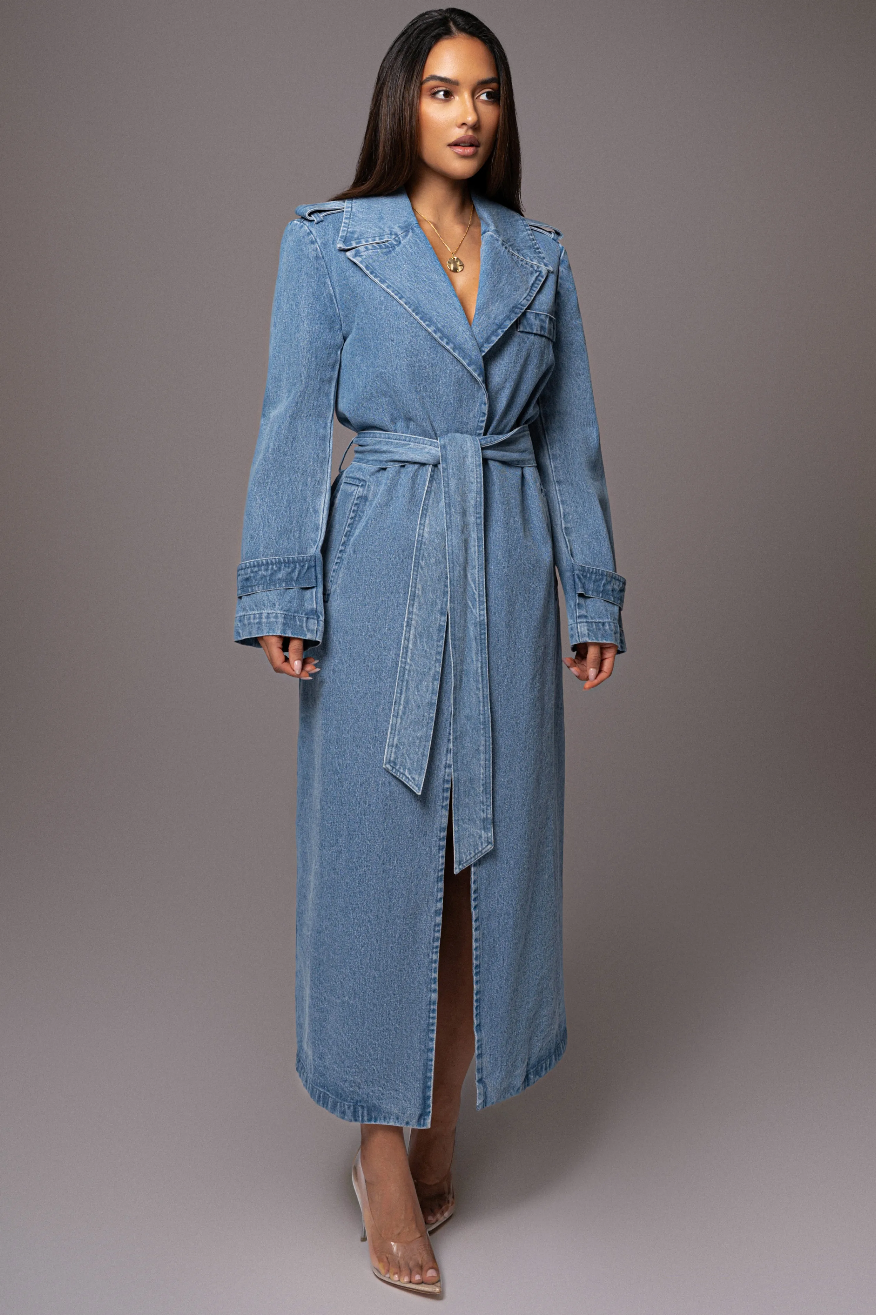 Medium Wash Savannah Belted Denim Coat