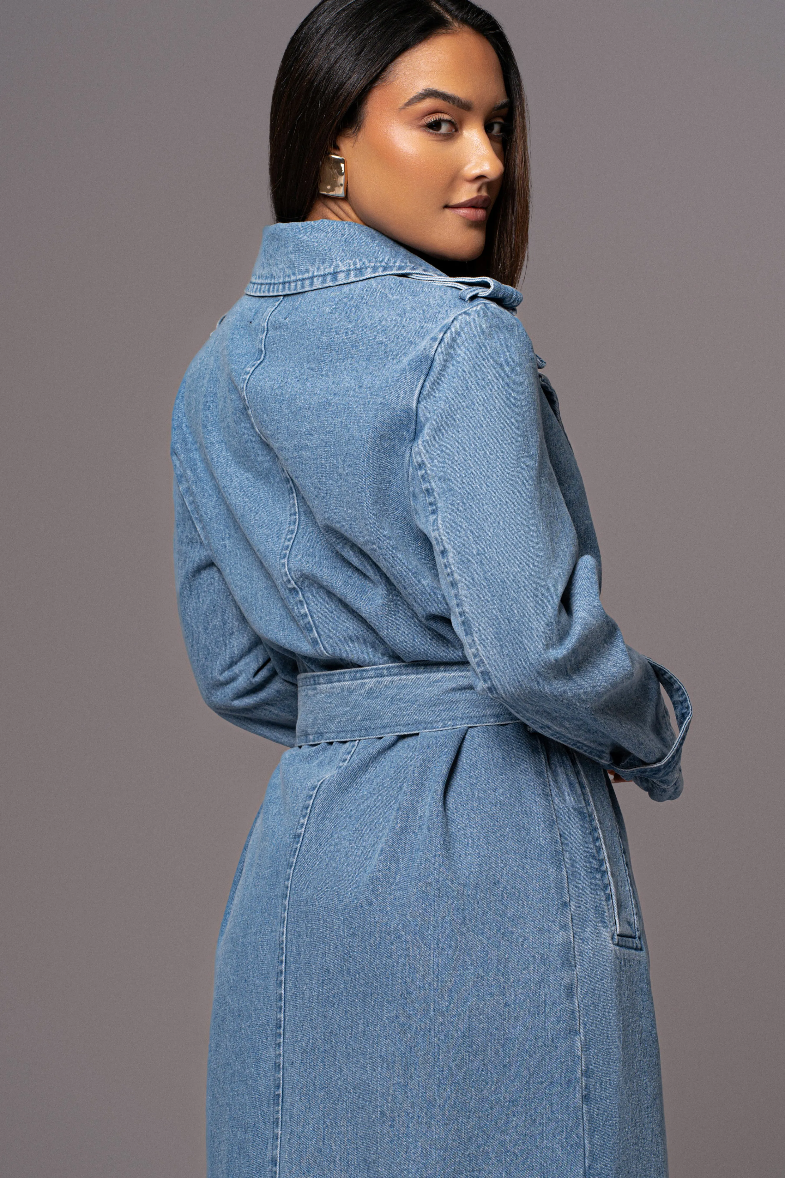 Medium Wash Savannah Belted Denim Coat