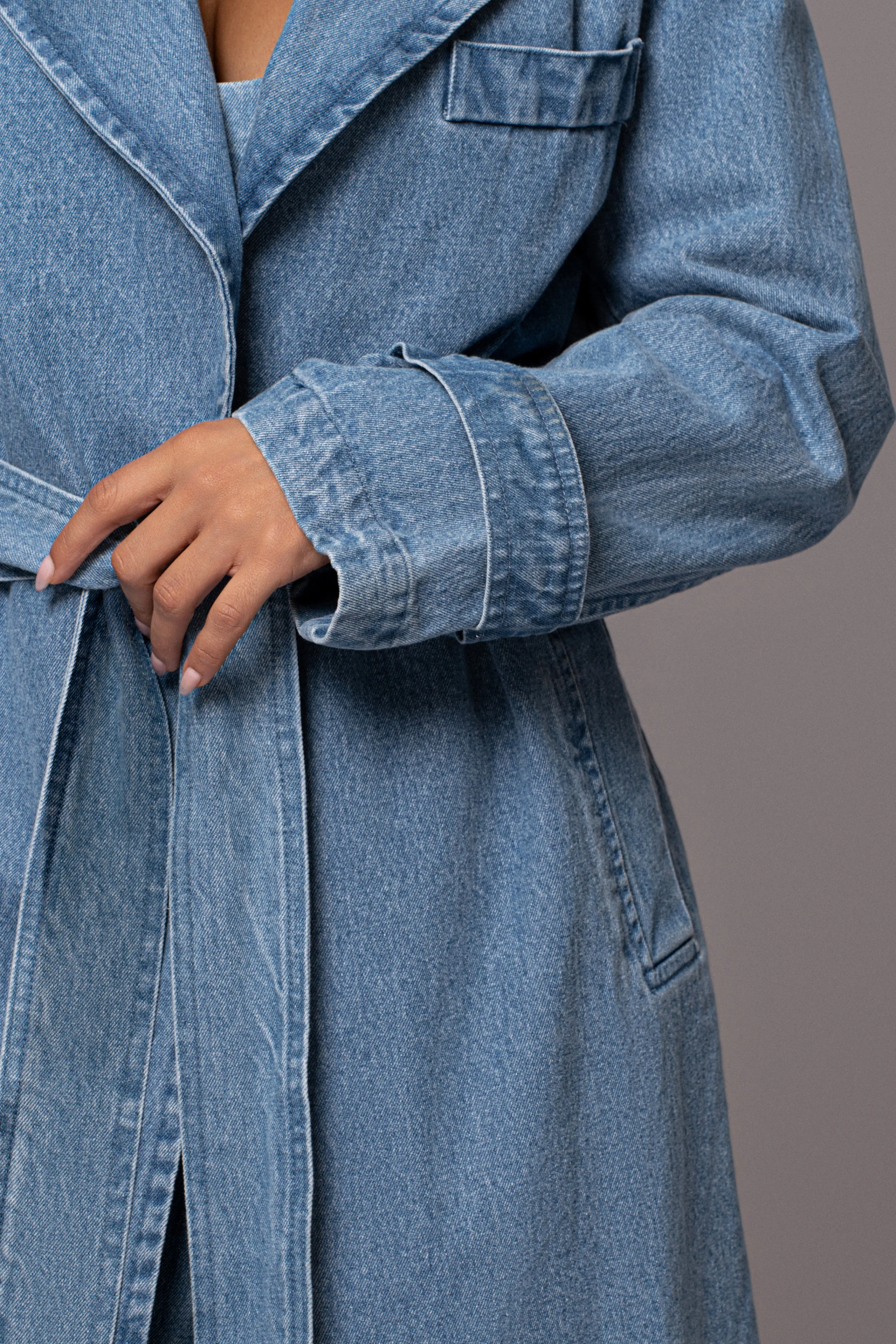 Medium Wash Savannah Belted Denim Coat
