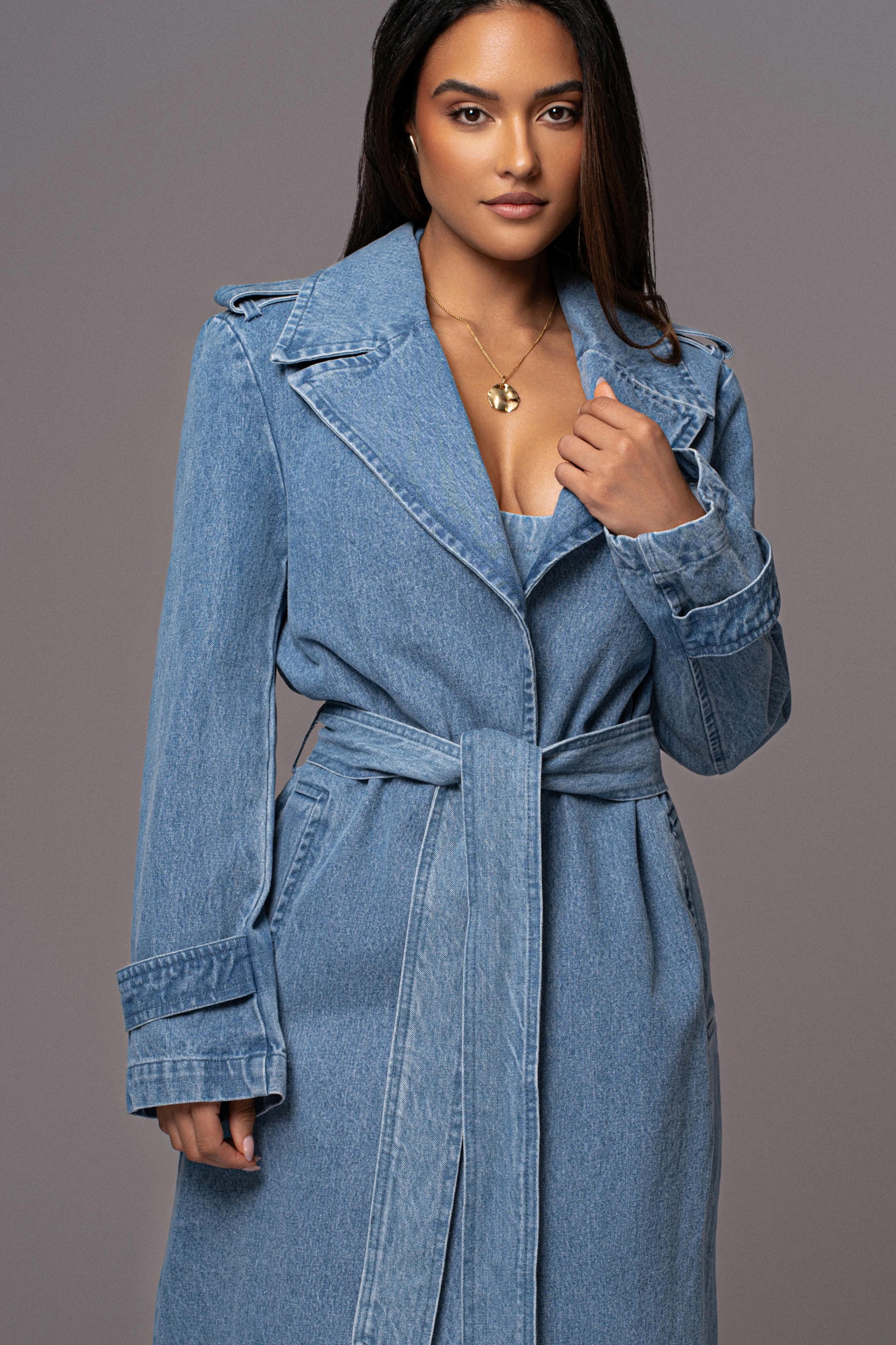 Medium Wash Savannah Belted Denim Coat