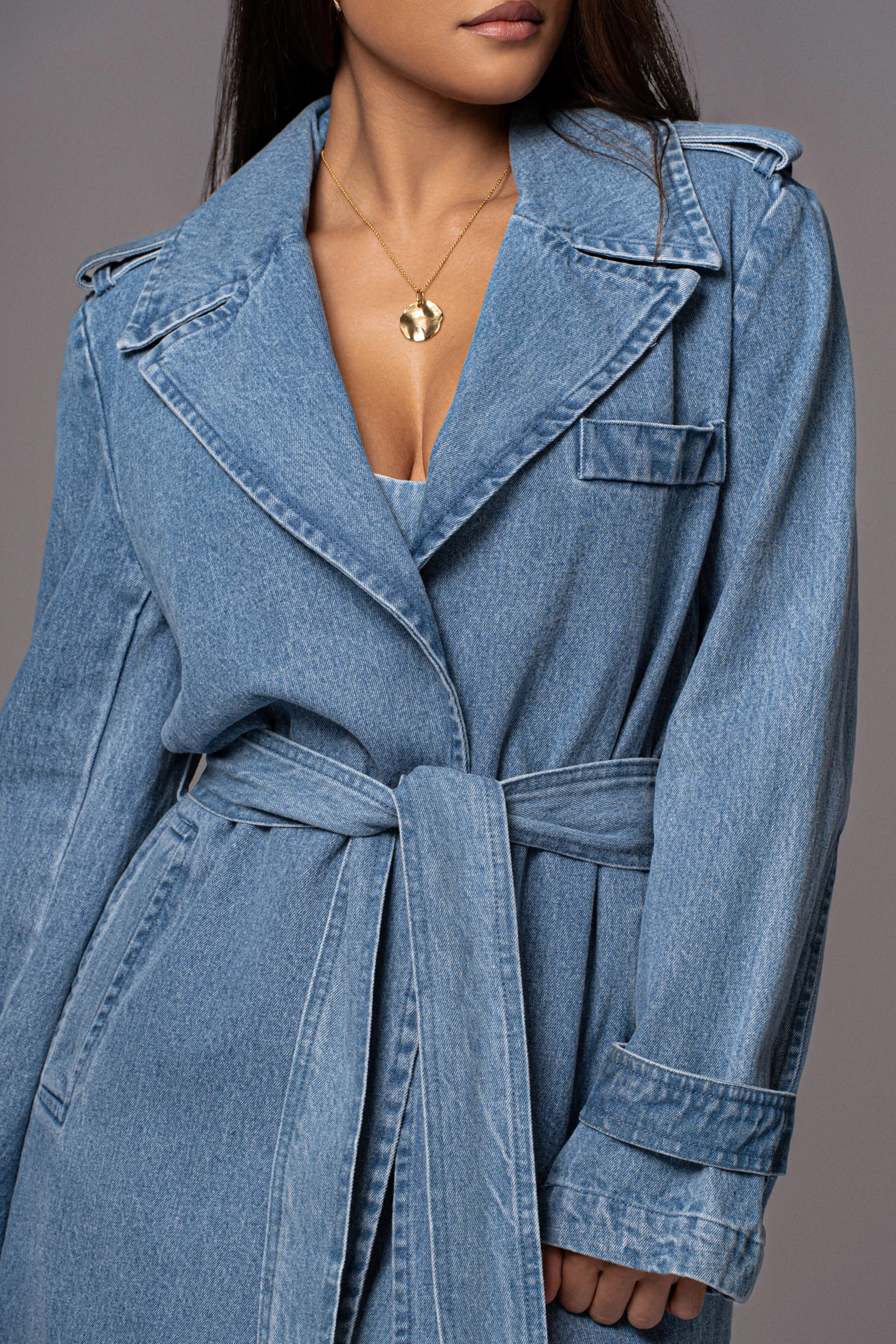 Medium Wash Savannah Belted Denim Coat