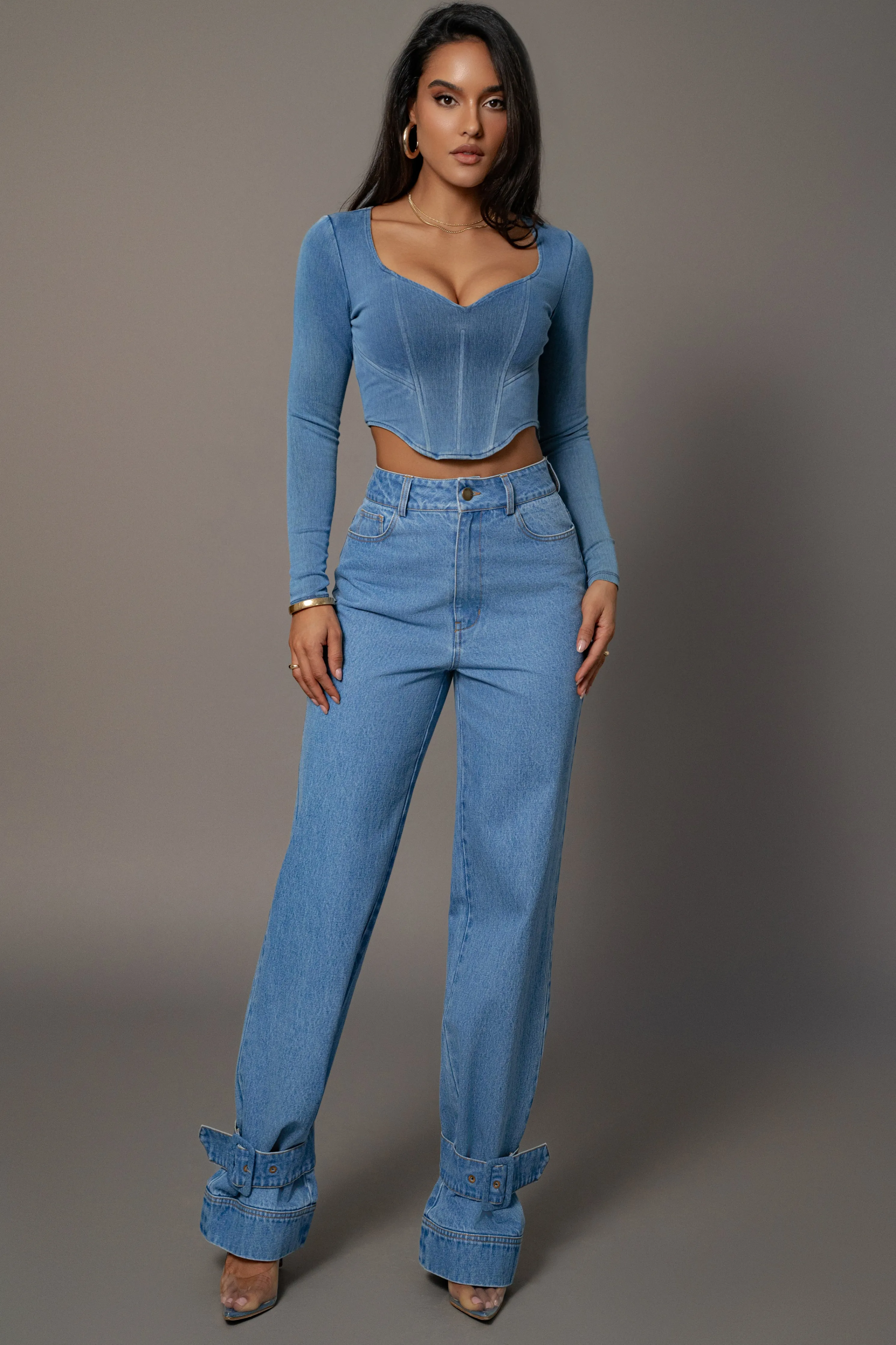 Medium Wash Tesa Sweetheart Denim Top