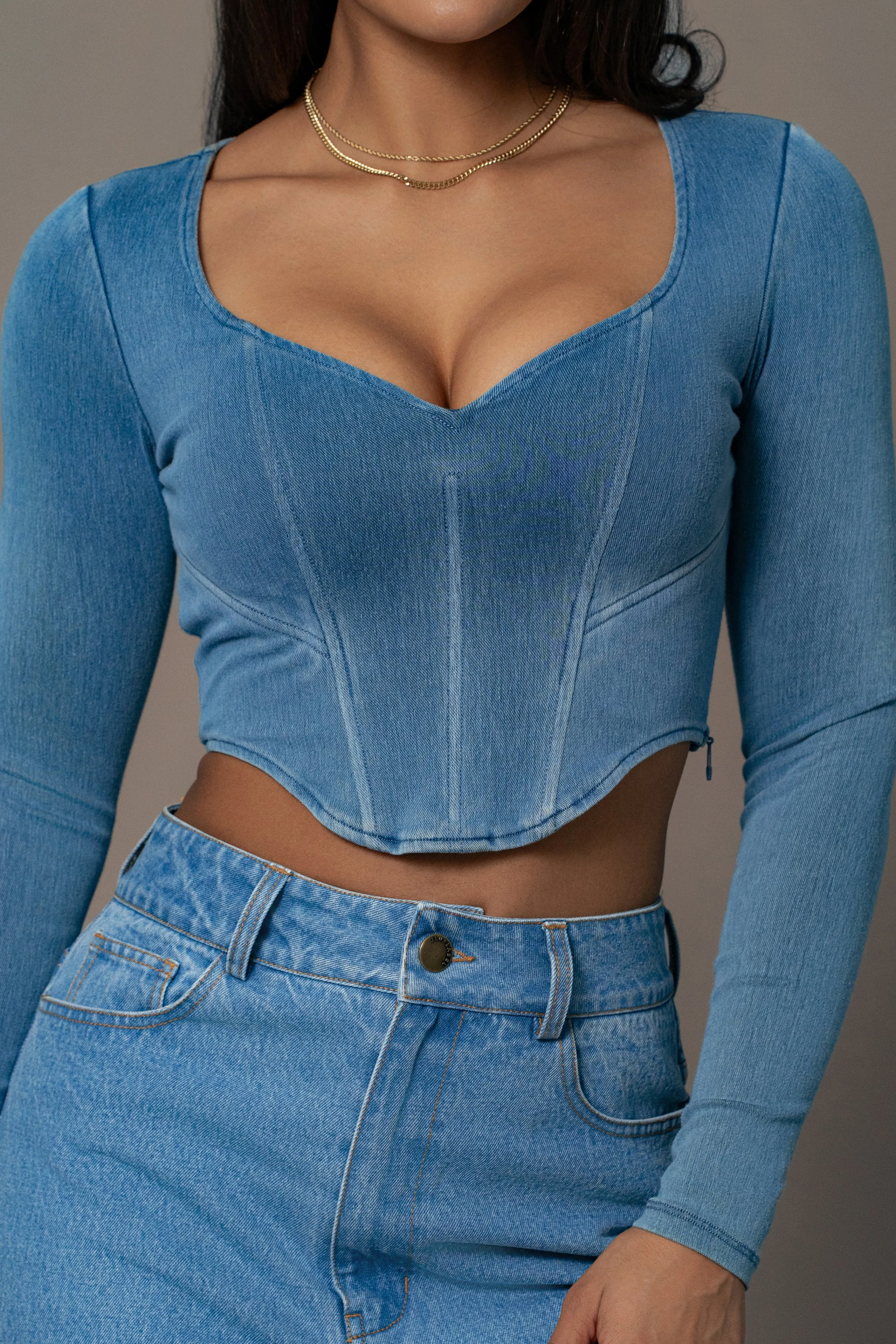 Medium Wash Tesa Sweetheart Denim Top