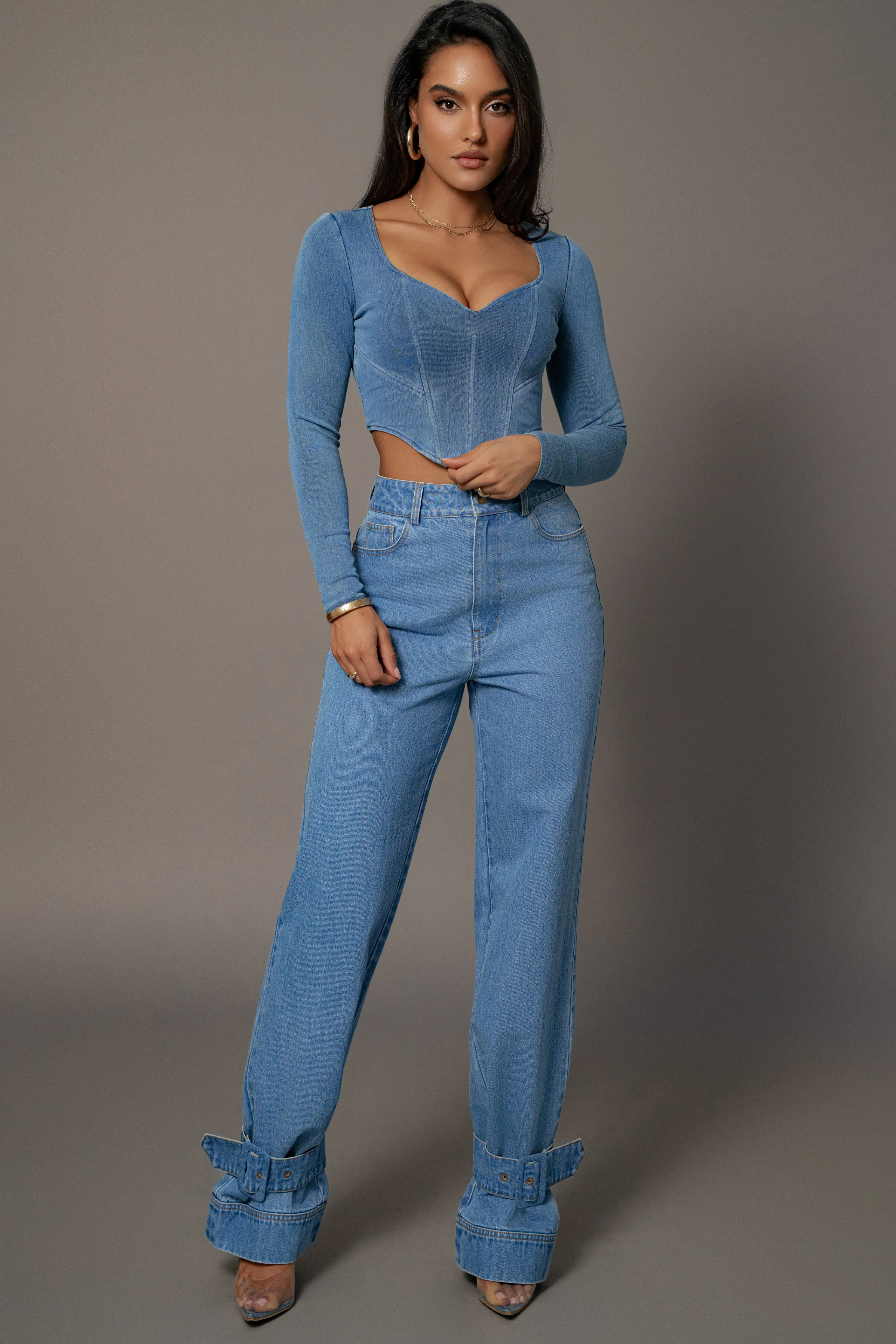 Medium Wash Tesa Sweetheart Denim Top