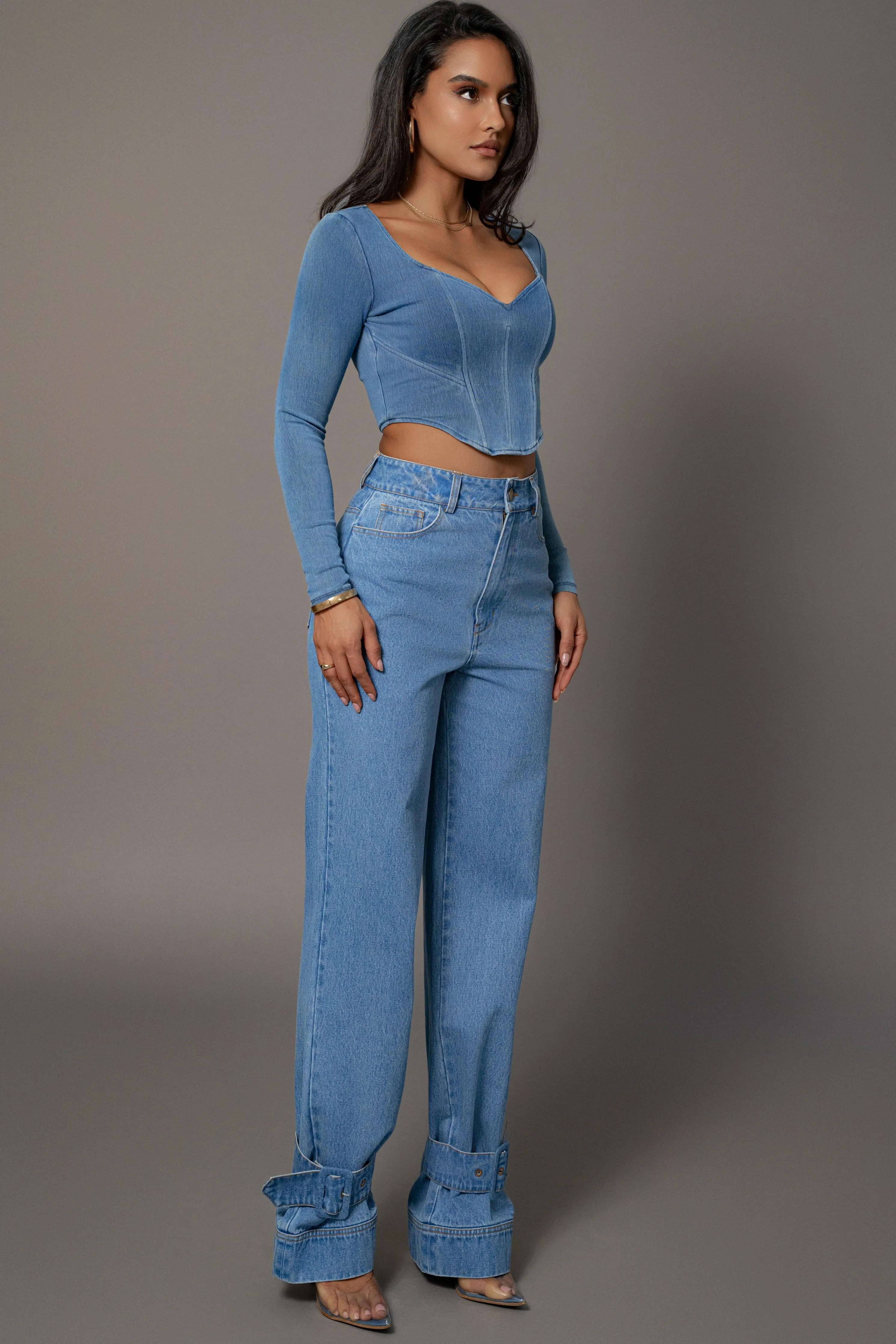 Medium Wash Tesa Sweetheart Denim Top