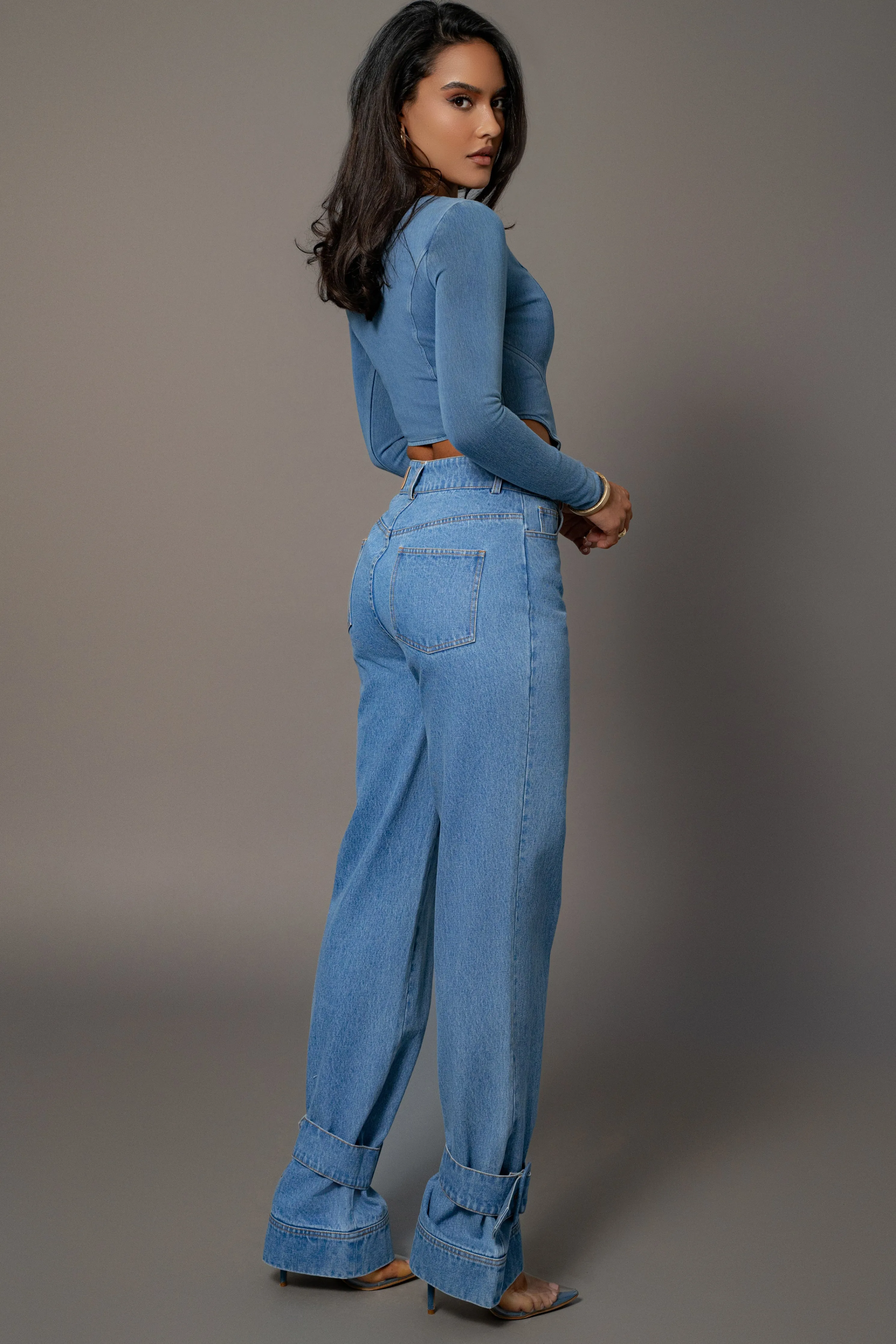 Medium Wash Tesa Sweetheart Denim Top