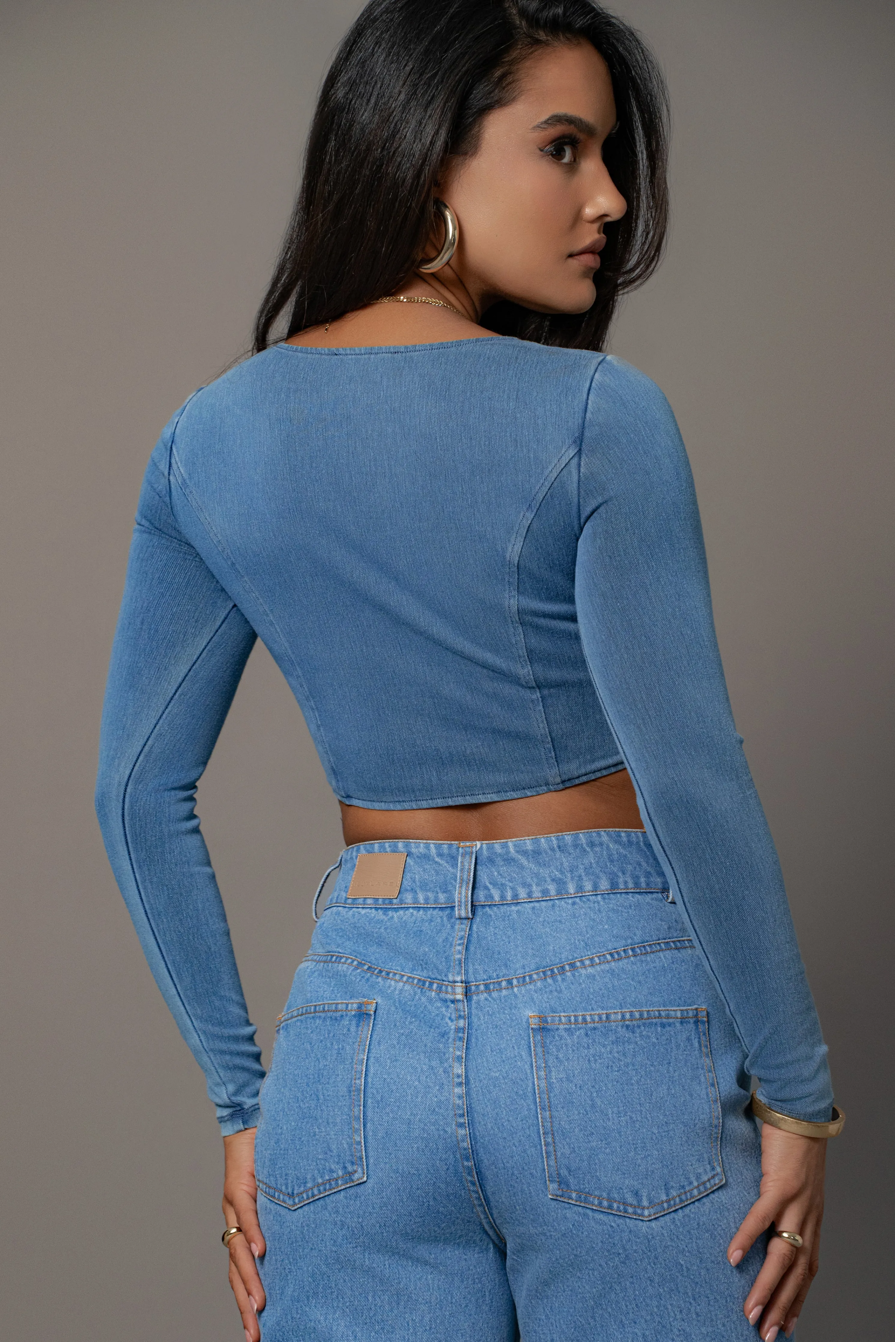 Medium Wash Tesa Sweetheart Denim Top