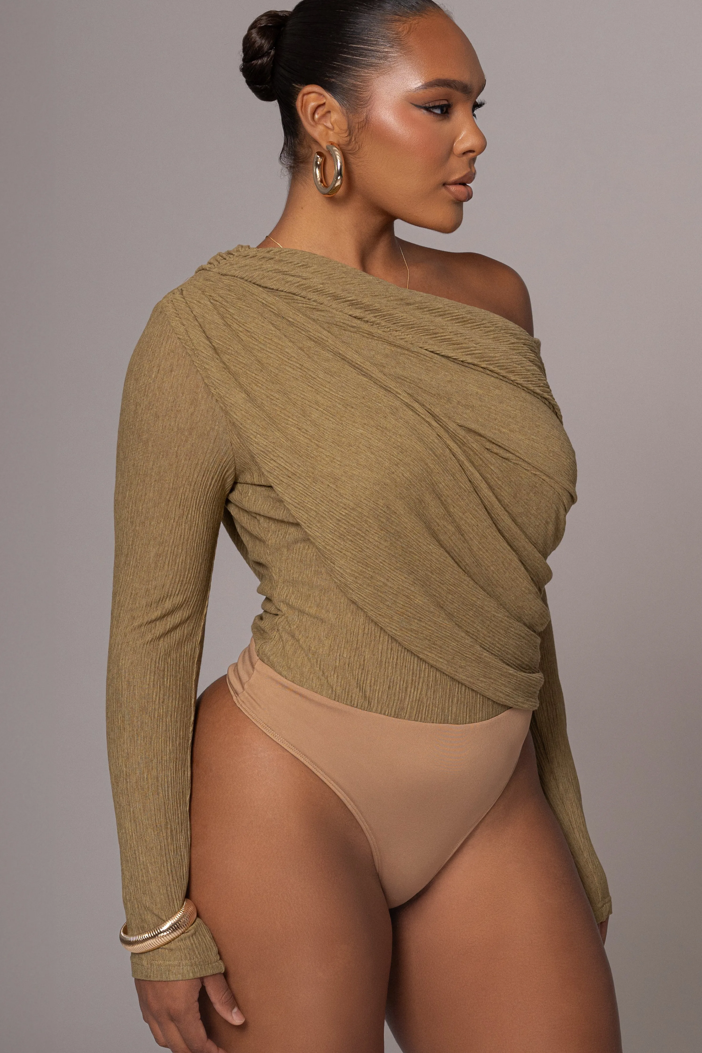 Moss Textured One Shoulder Bodysuit