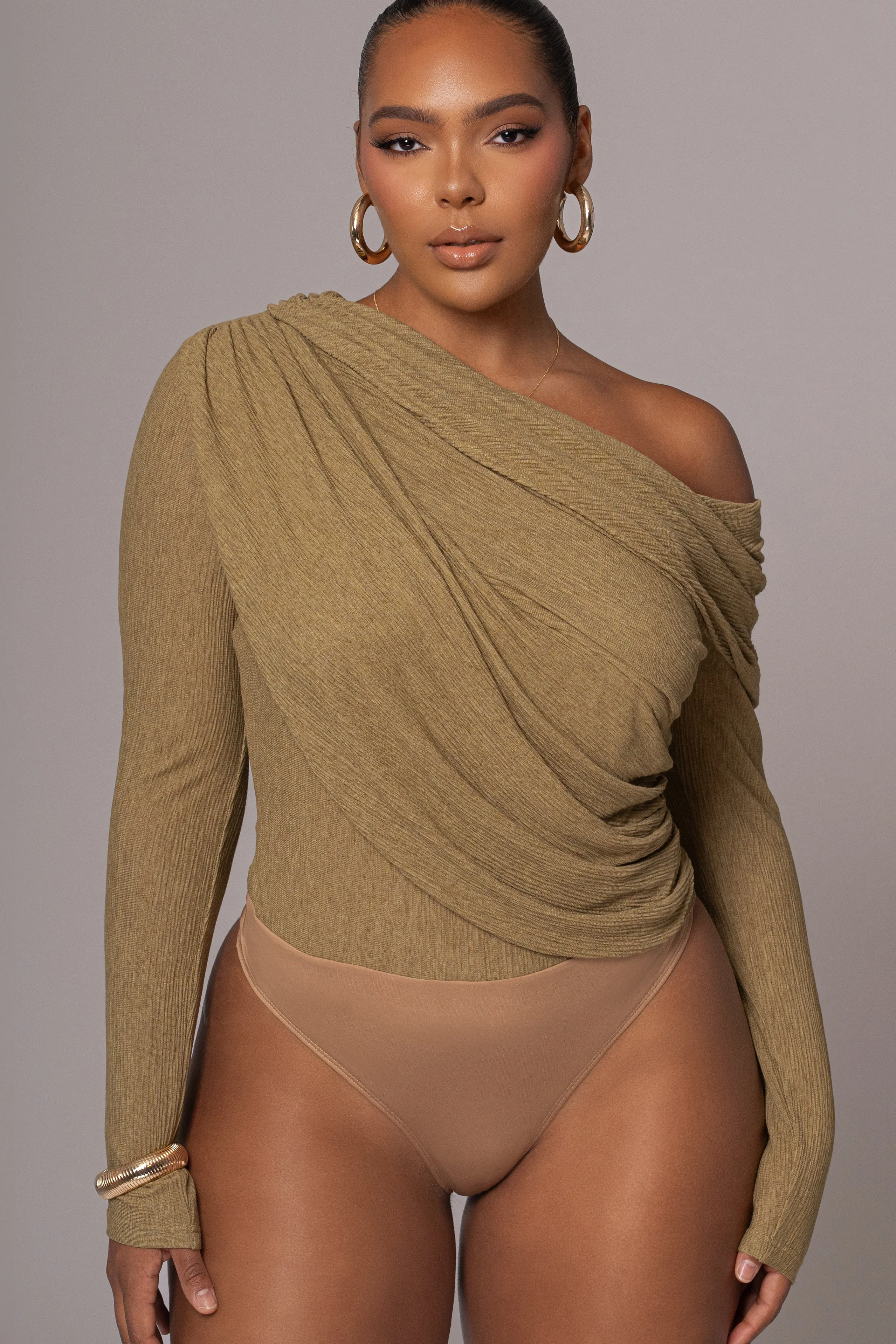 Moss Textured One Shoulder Bodysuit
