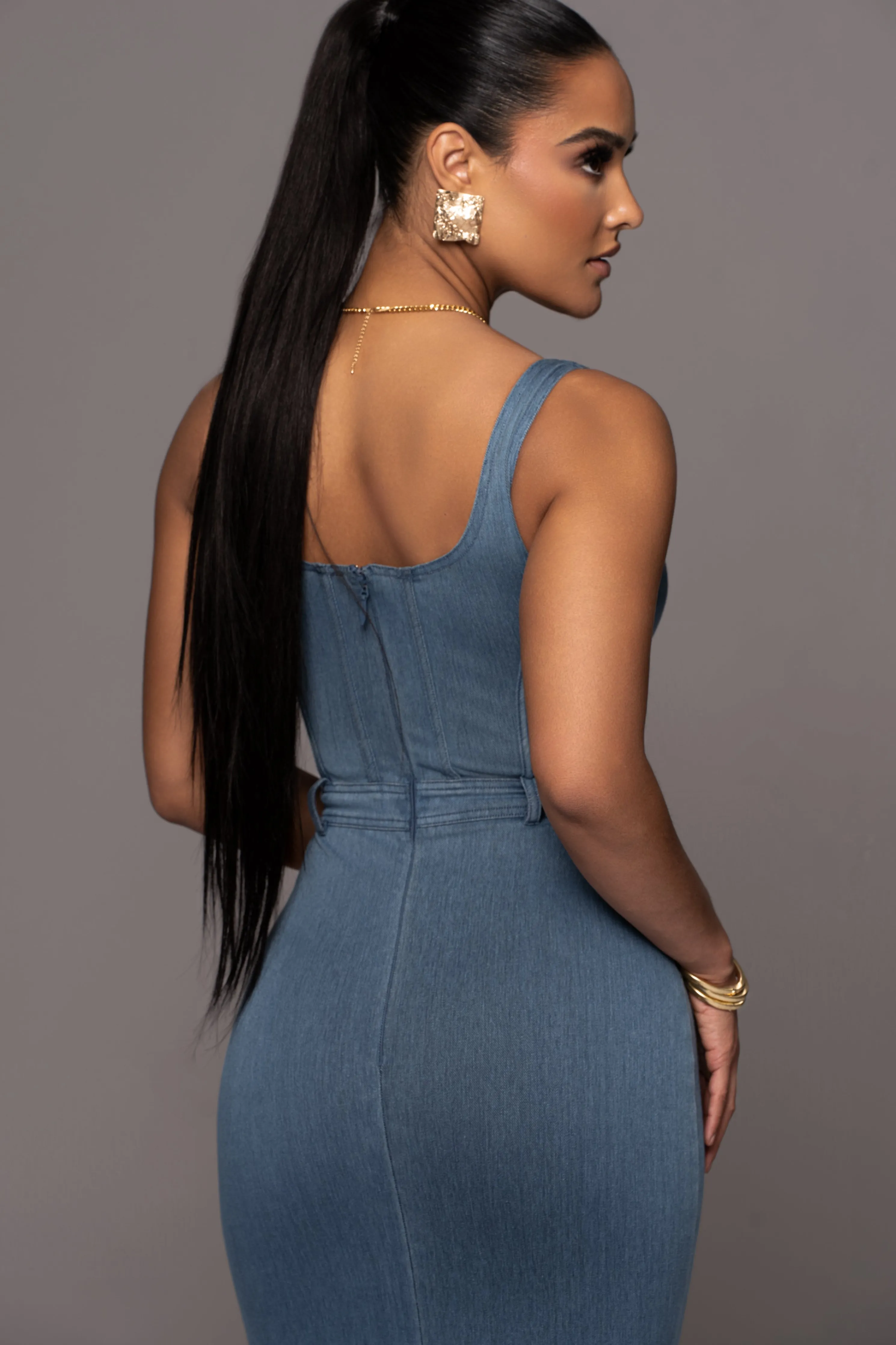 NAT LIV x JLUXLABEL Denim Malika Midi Dress