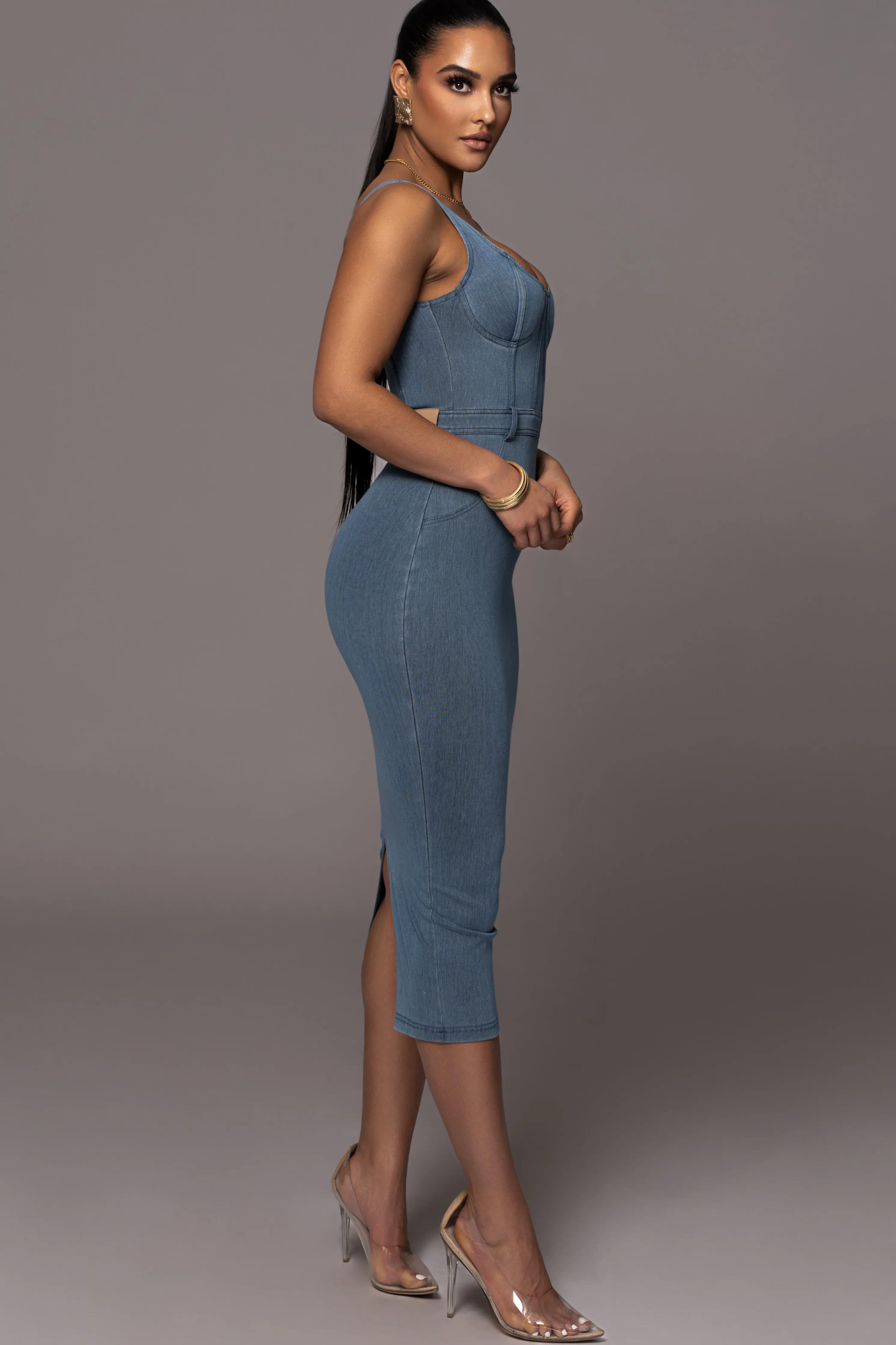 NAT LIV x JLUXLABEL Denim Malika Midi Dress