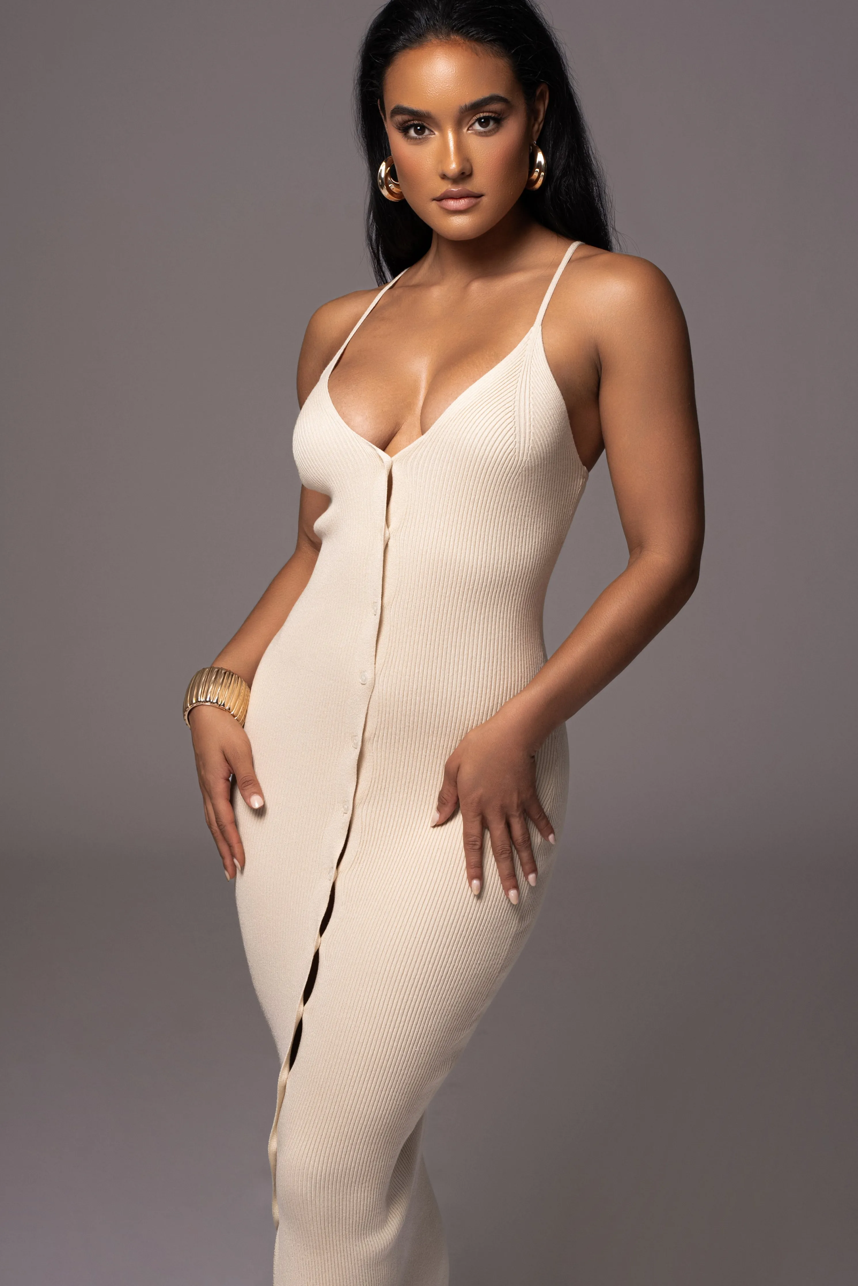 Natural Santos Ribbed Maxi Dress