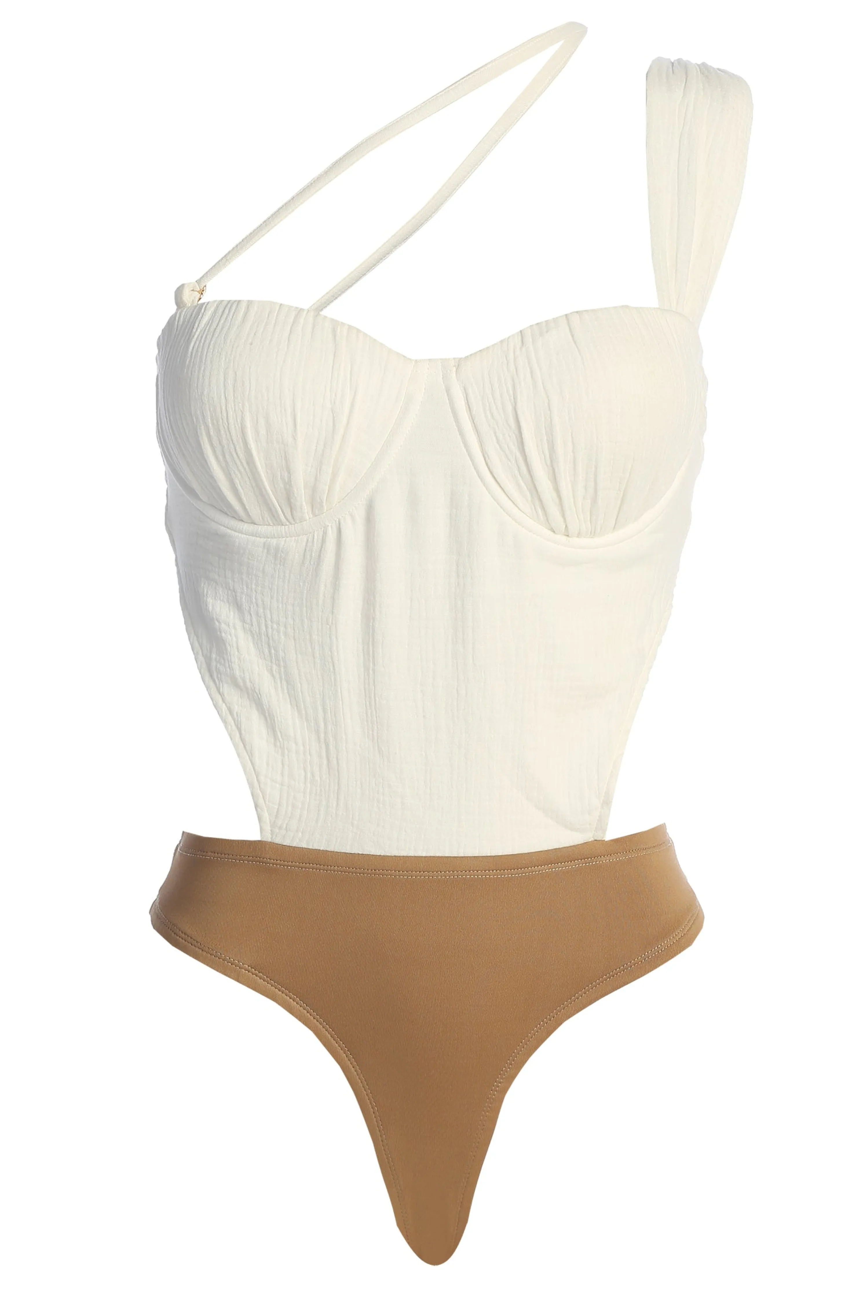 Natural Scenic One-Shoulder Linen Bodysuit