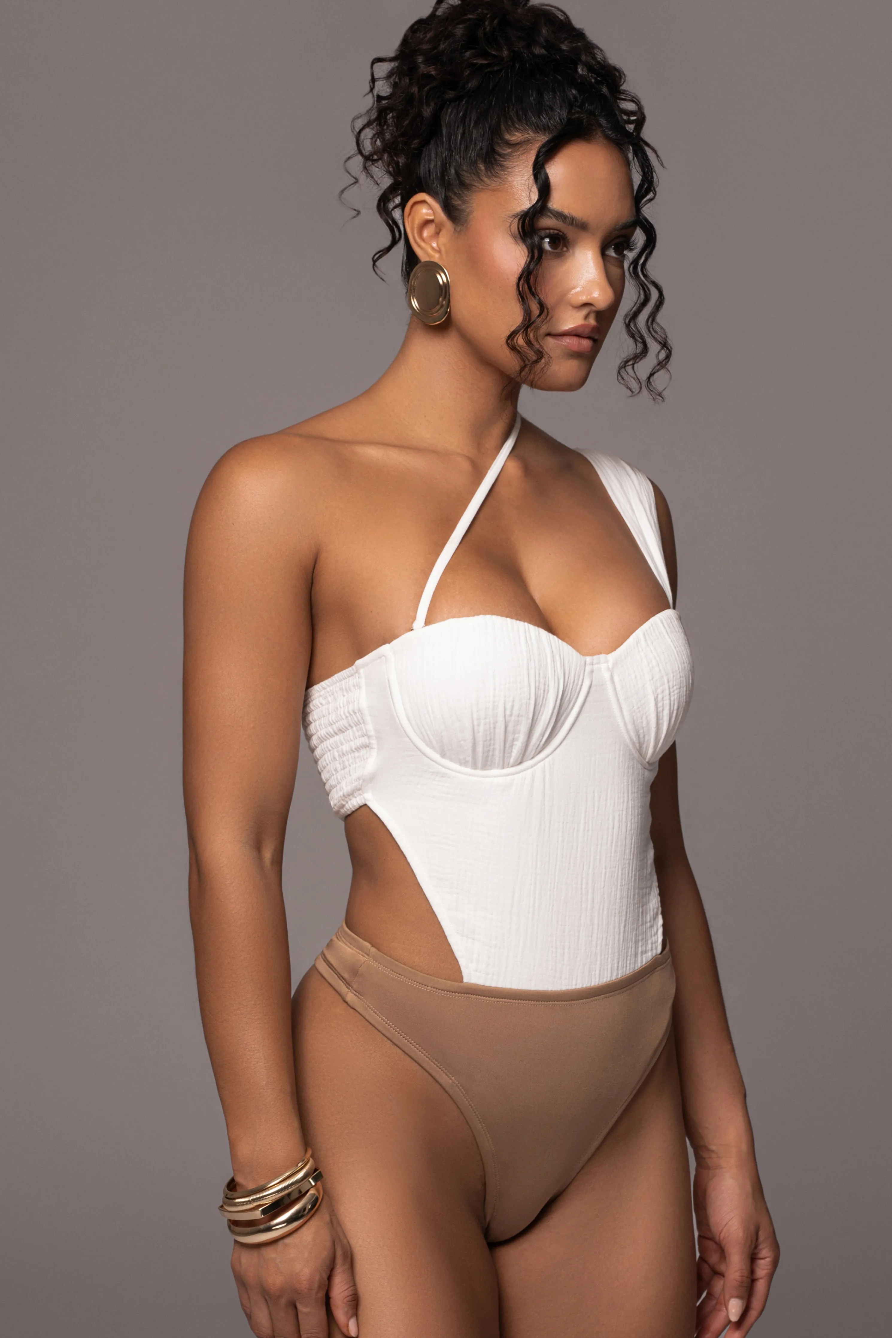 Natural Scenic One-Shoulder Linen Bodysuit