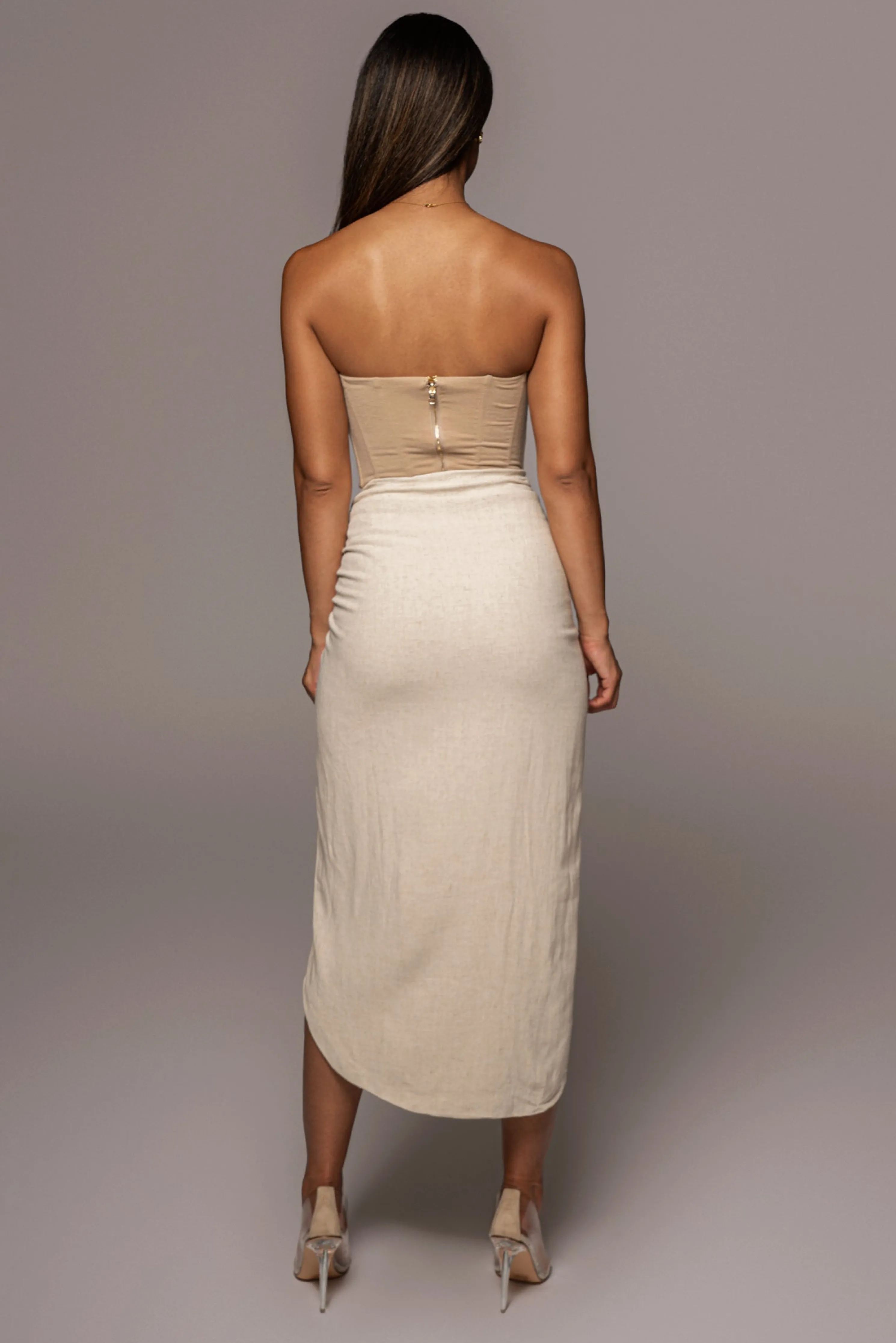 Natural Spring Ruched Linen Skirt