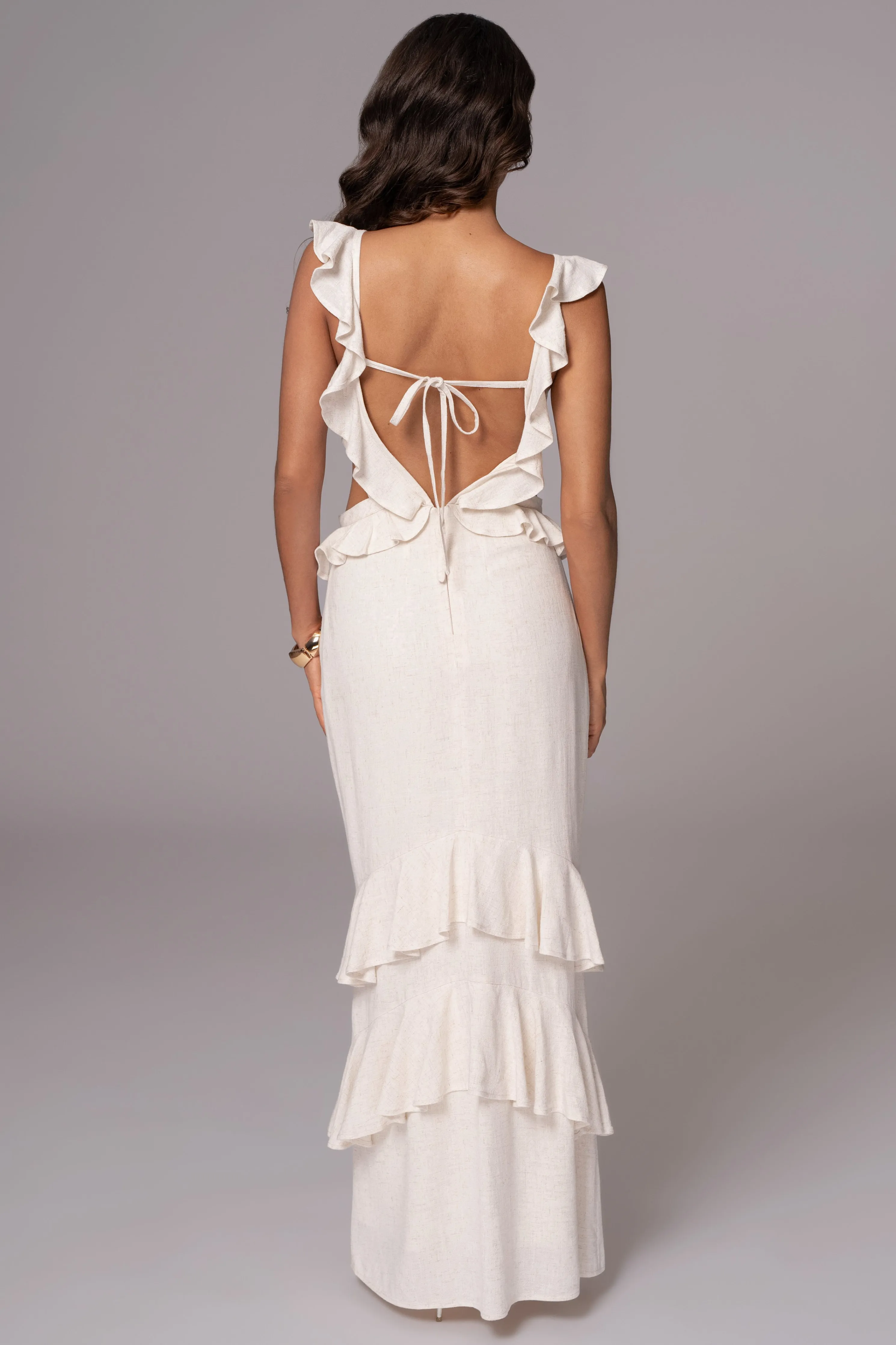 Natural Sunshine Ruffle Linen Dress