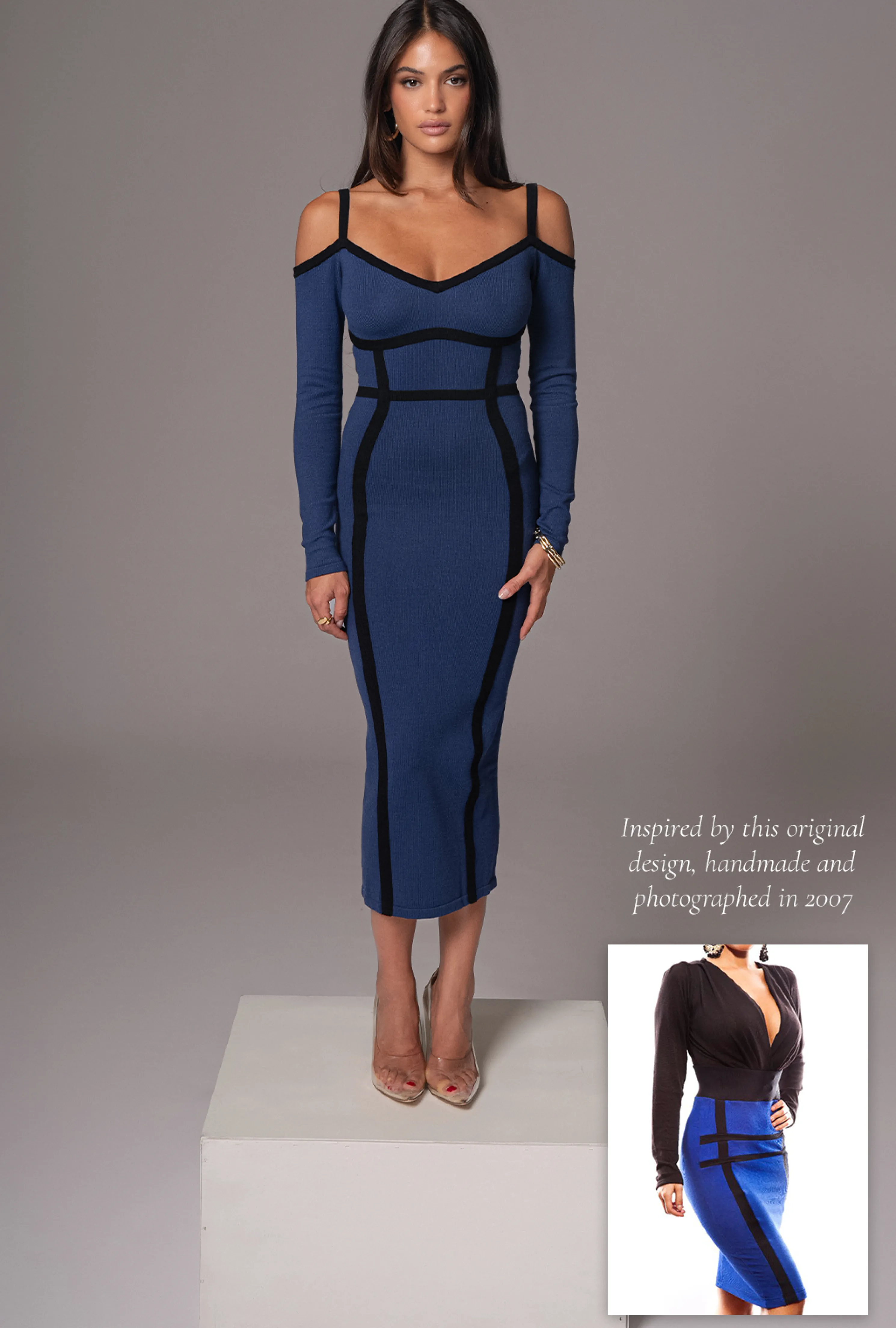 Navy Debora Knit Midi Dress