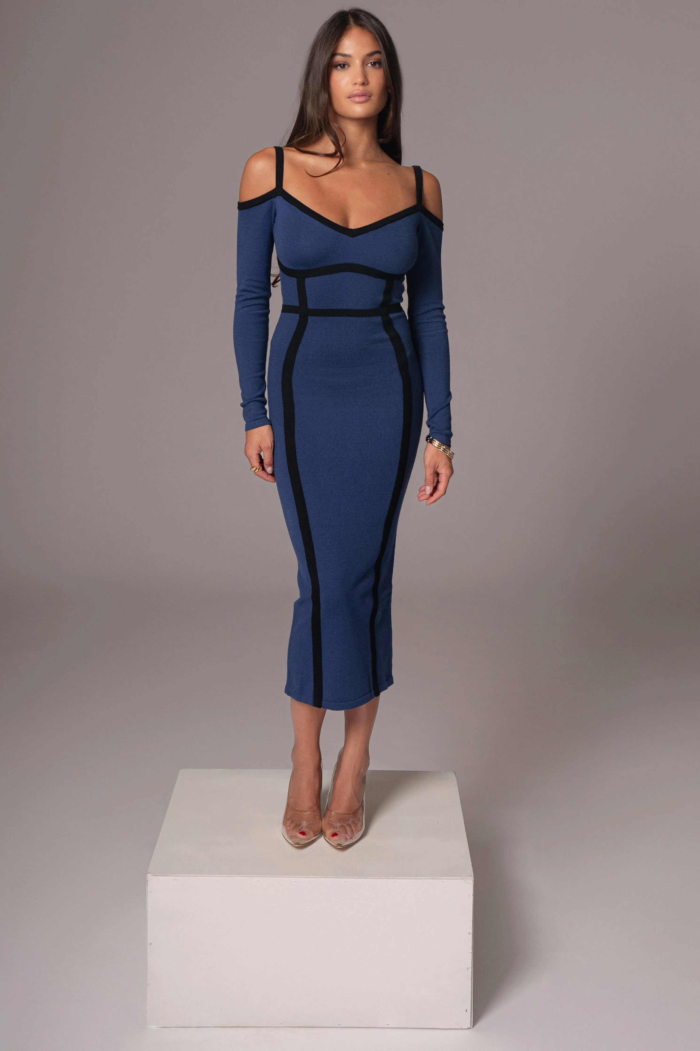 Navy Debora Knit Midi Dress