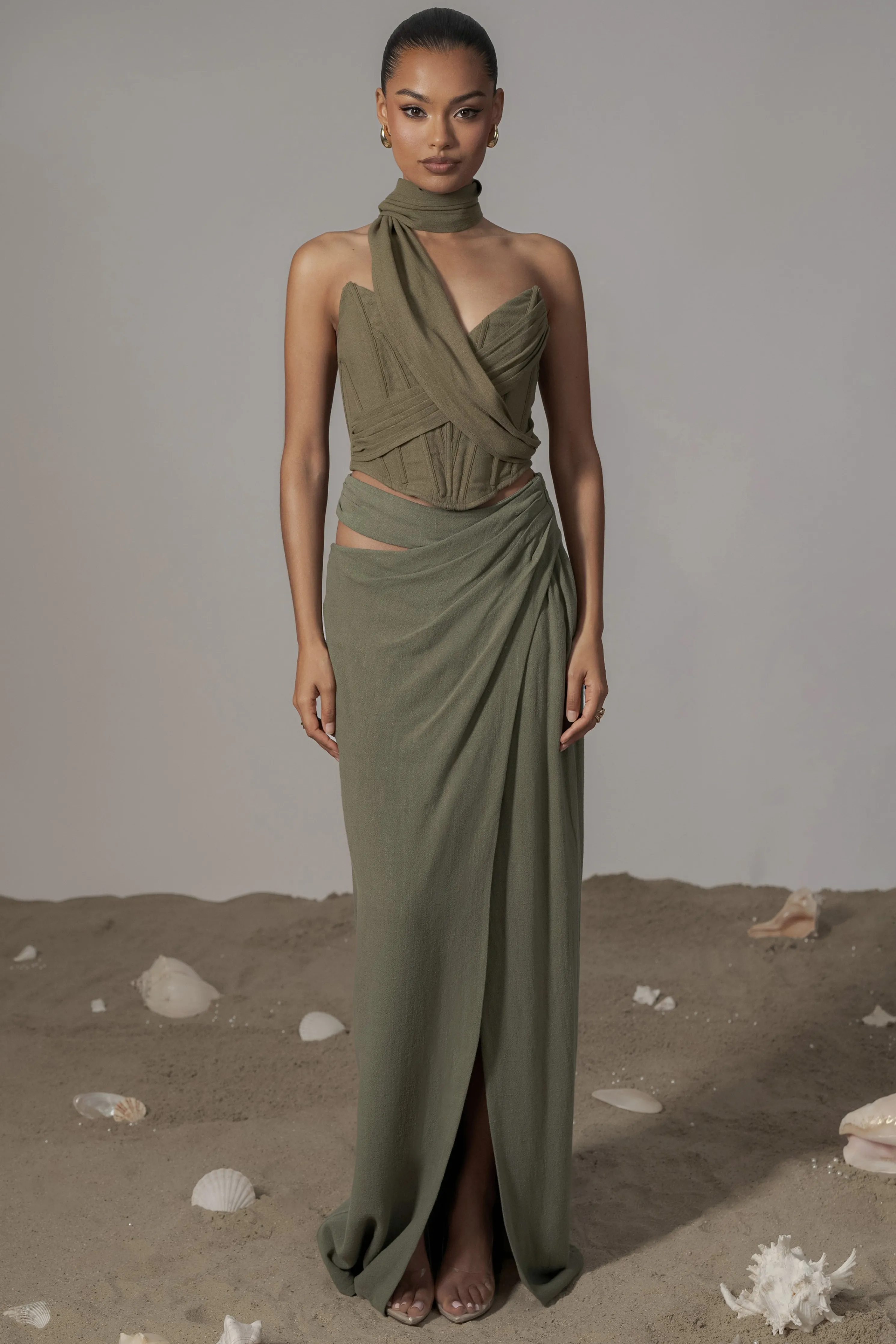 Olive Coastal Bliss Linen Bustier