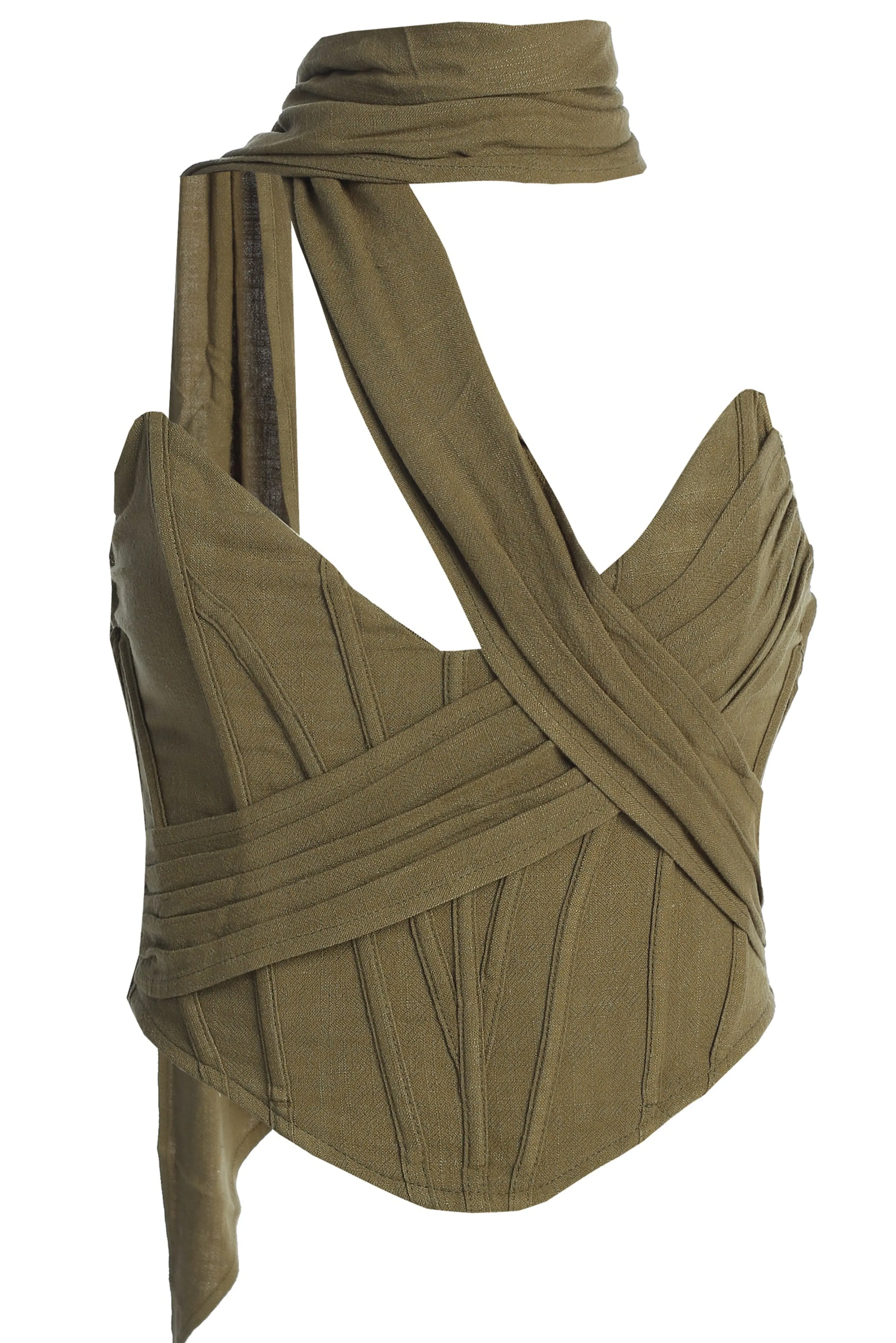 Olive Coastal Bliss Linen Bustier