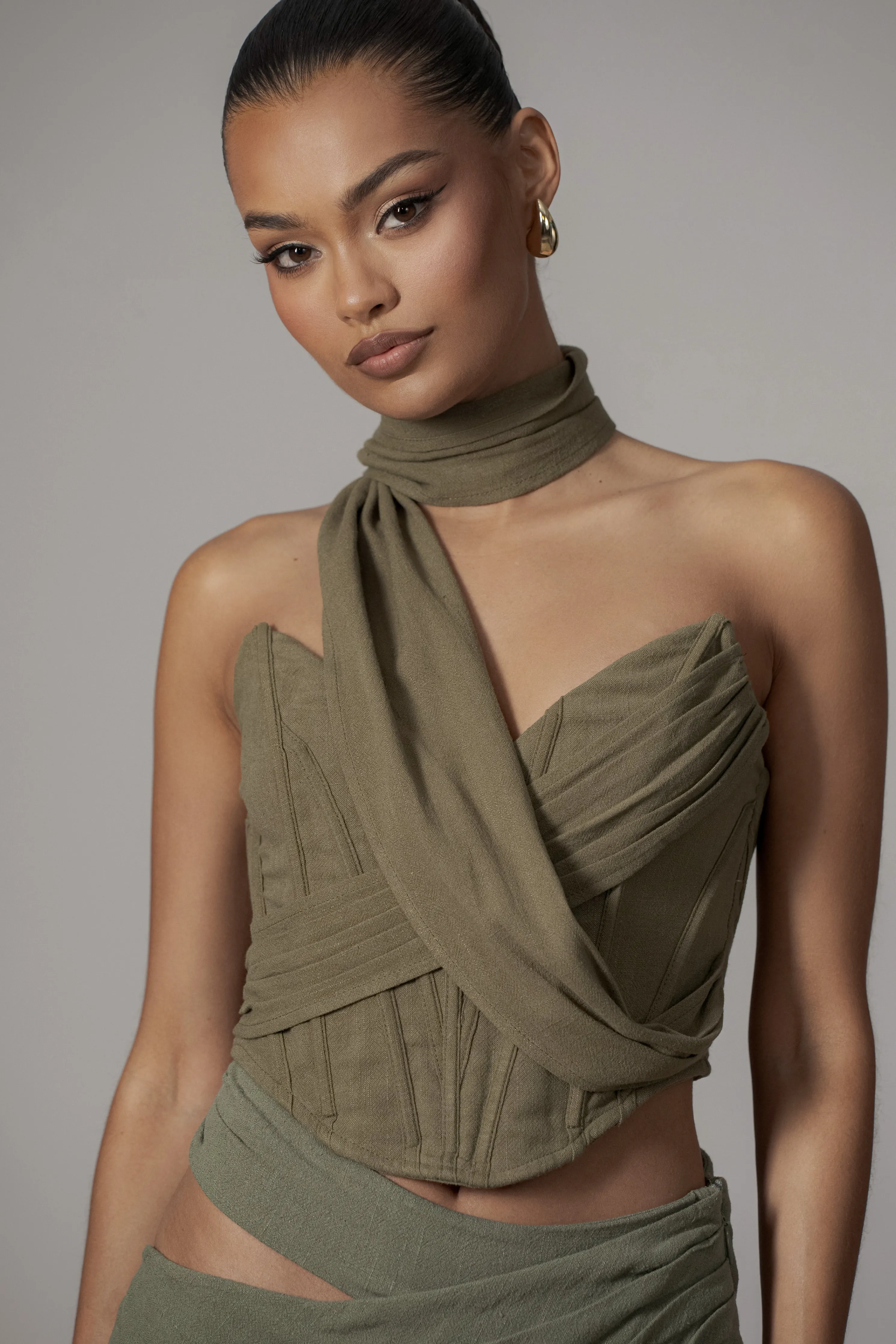 Olive Coastal Bliss Linen Bustier