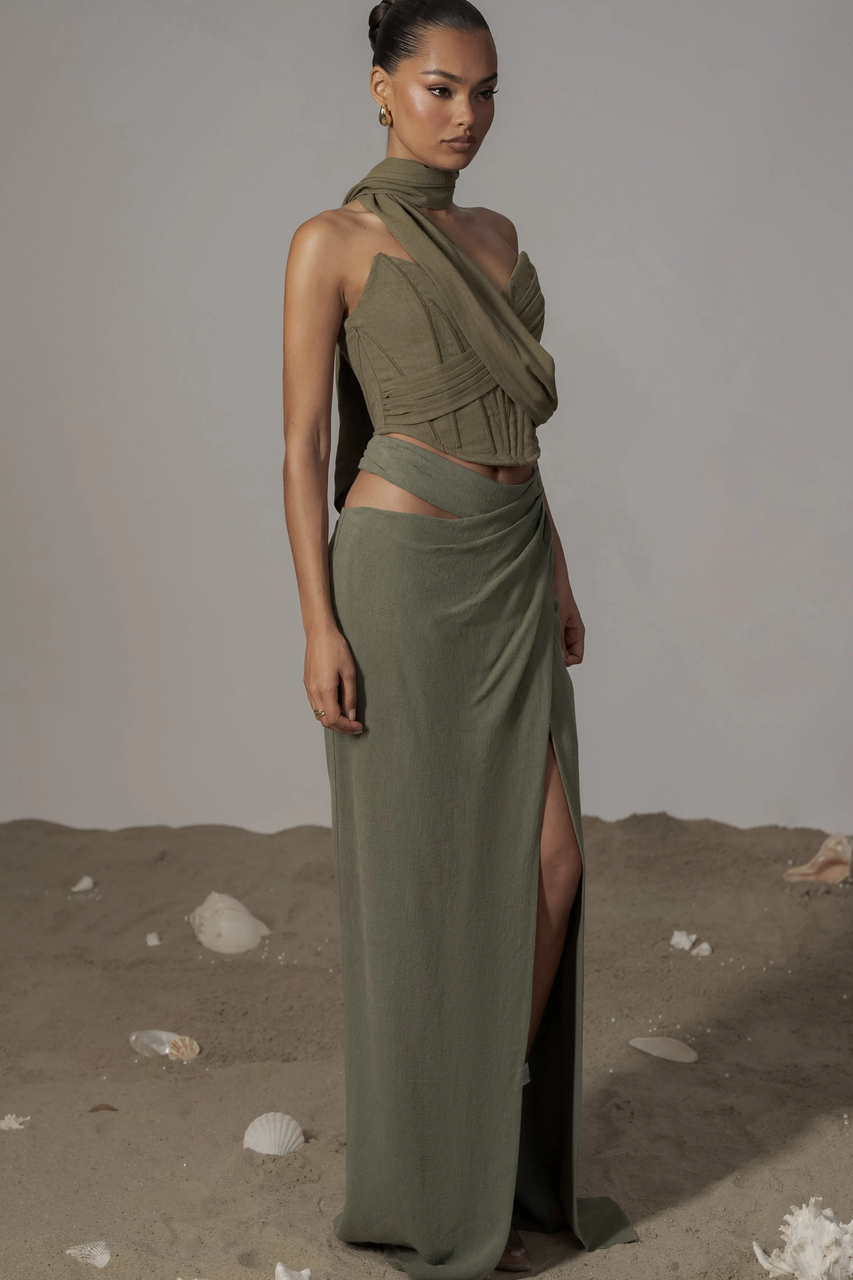 Olive Coastal Bliss Linen Bustier