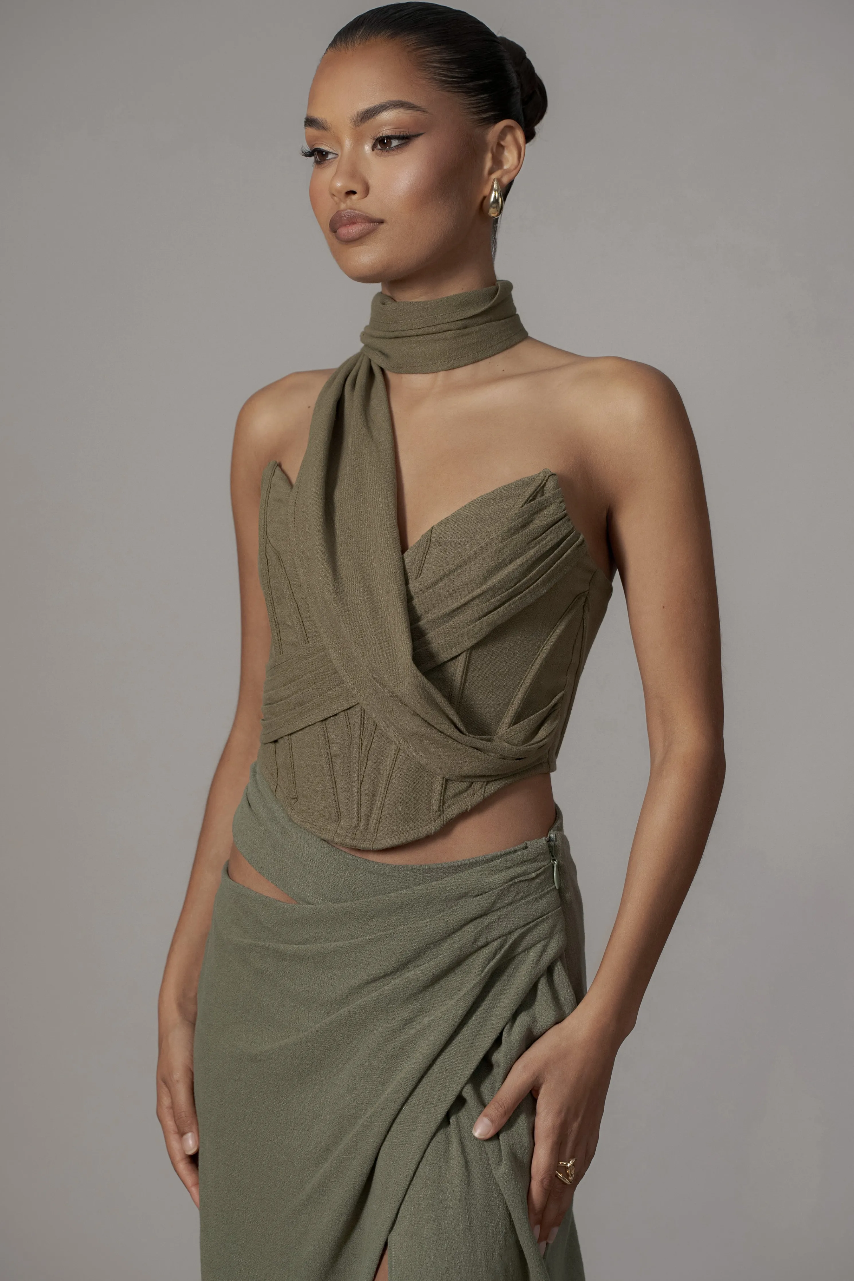 Olive Coastal Bliss Linen Bustier