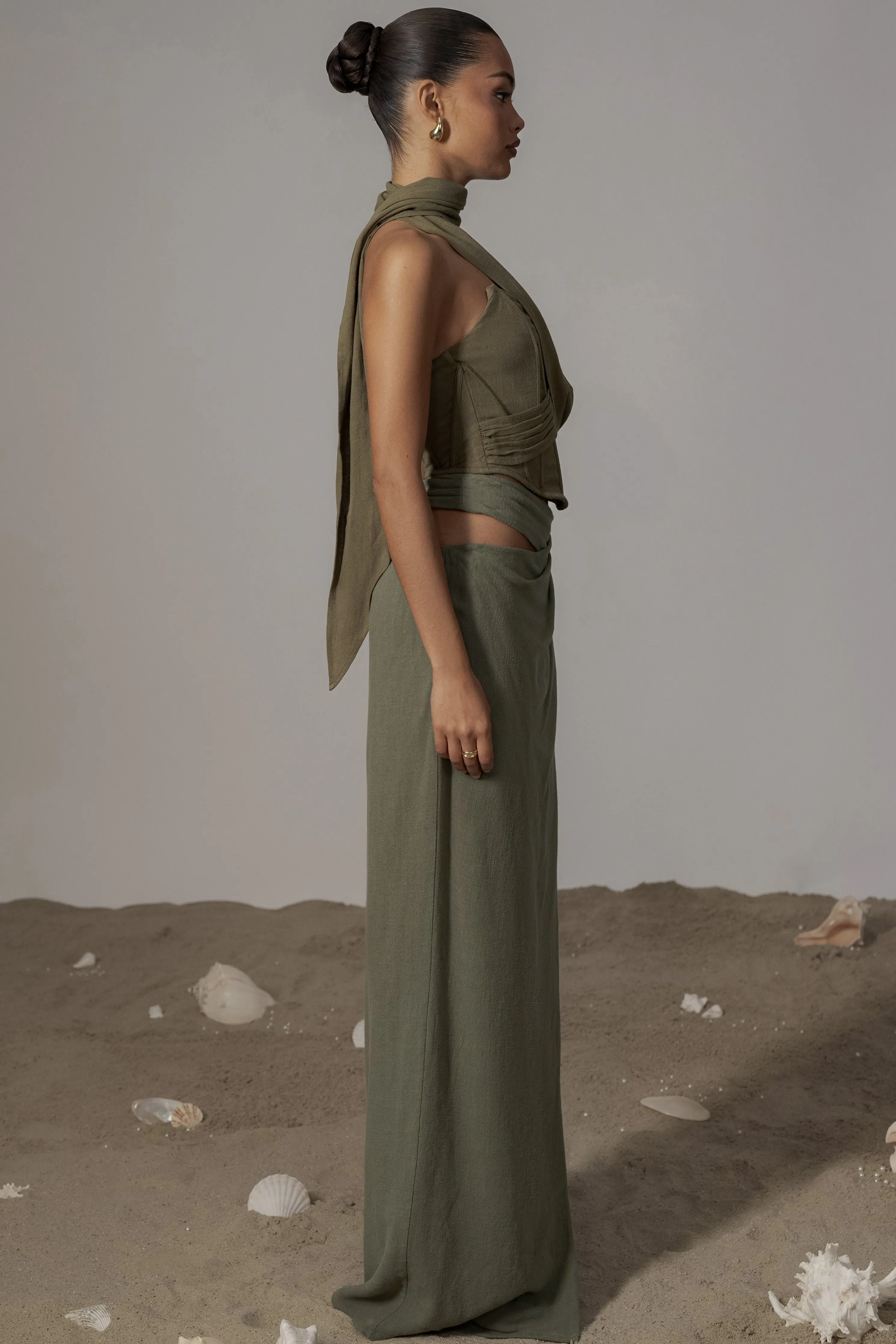 Olive Coastal Bliss Linen Bustier