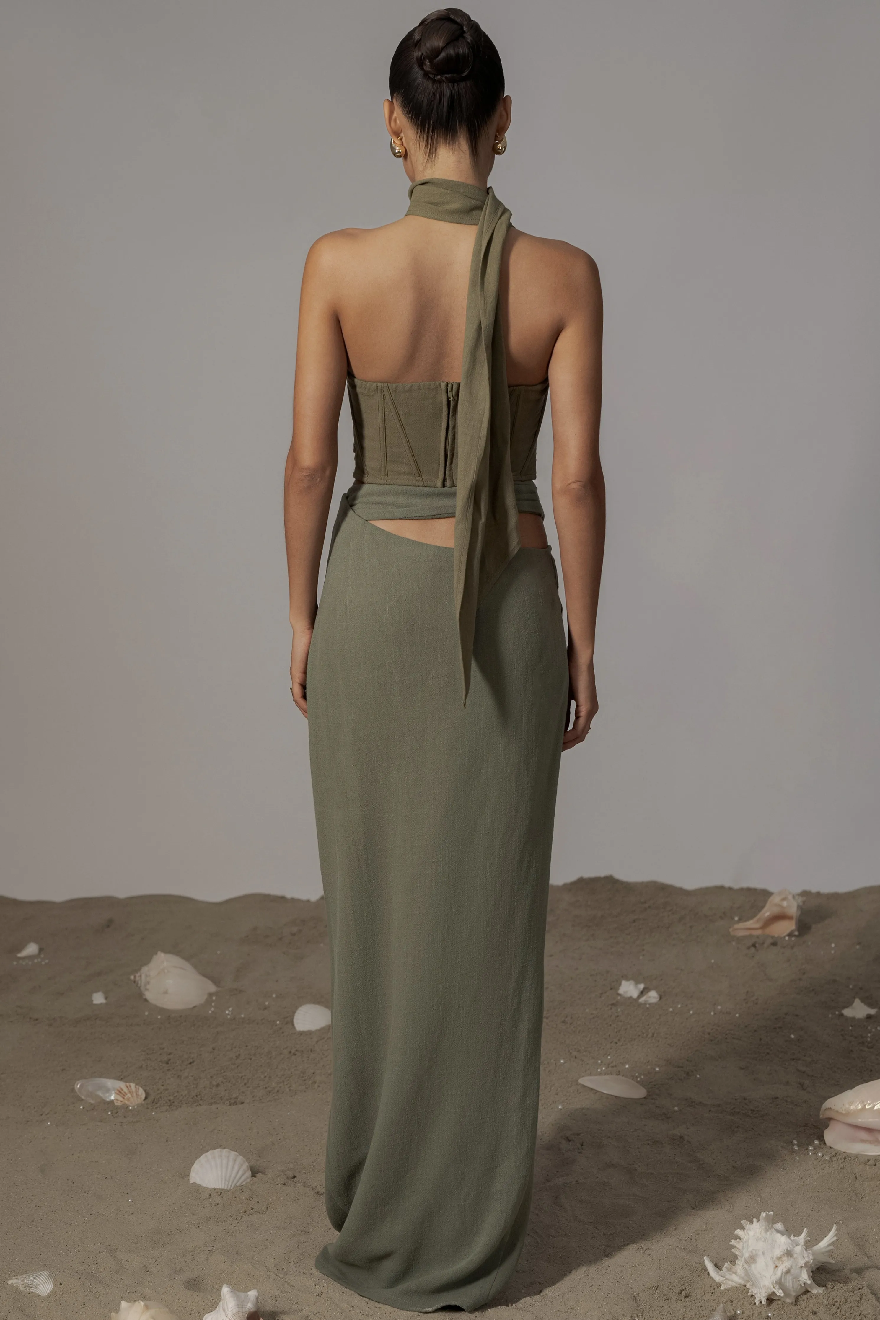 Olive Coastal Bliss Linen Bustier