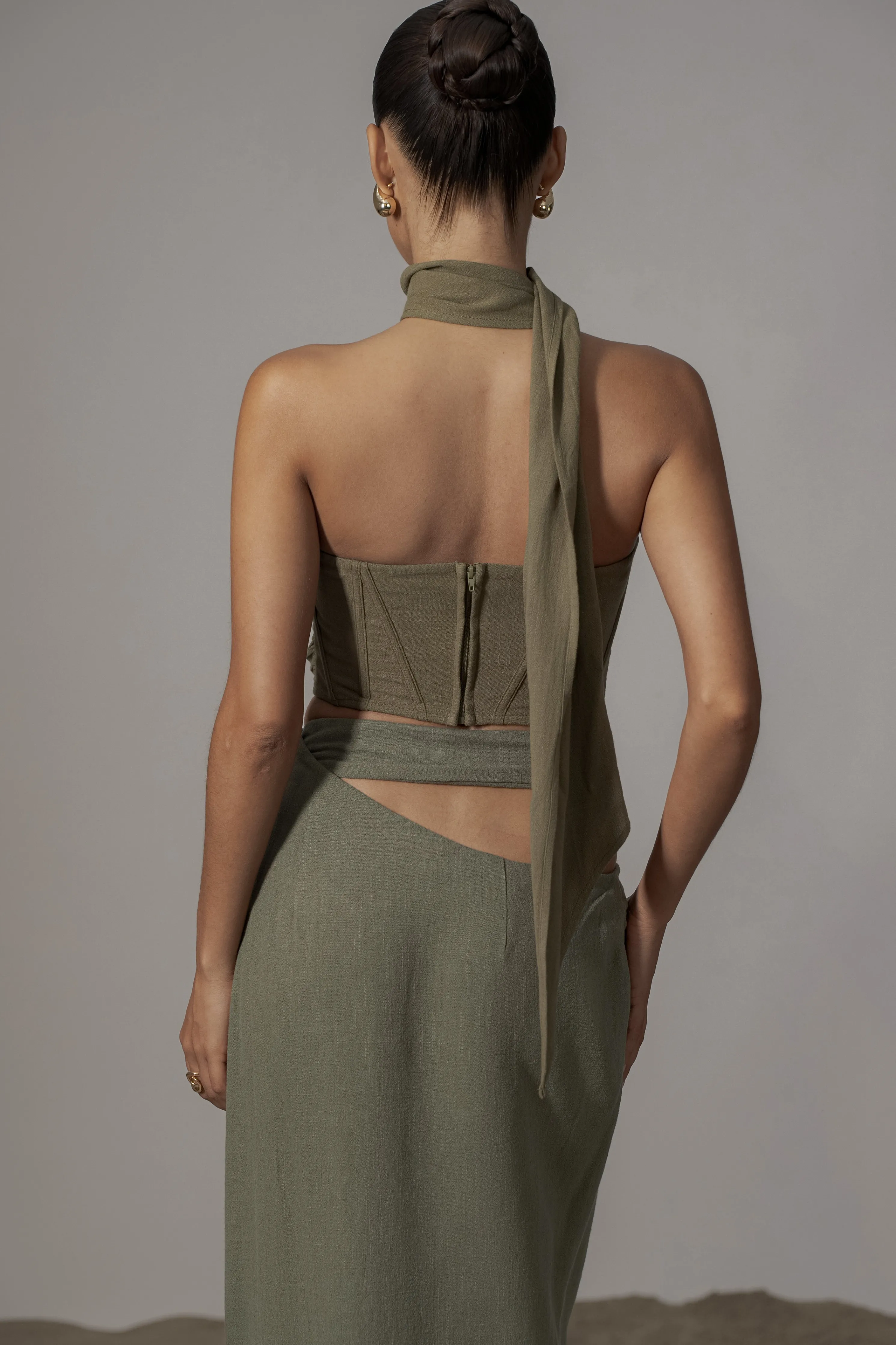Olive Coastal Bliss Linen Bustier