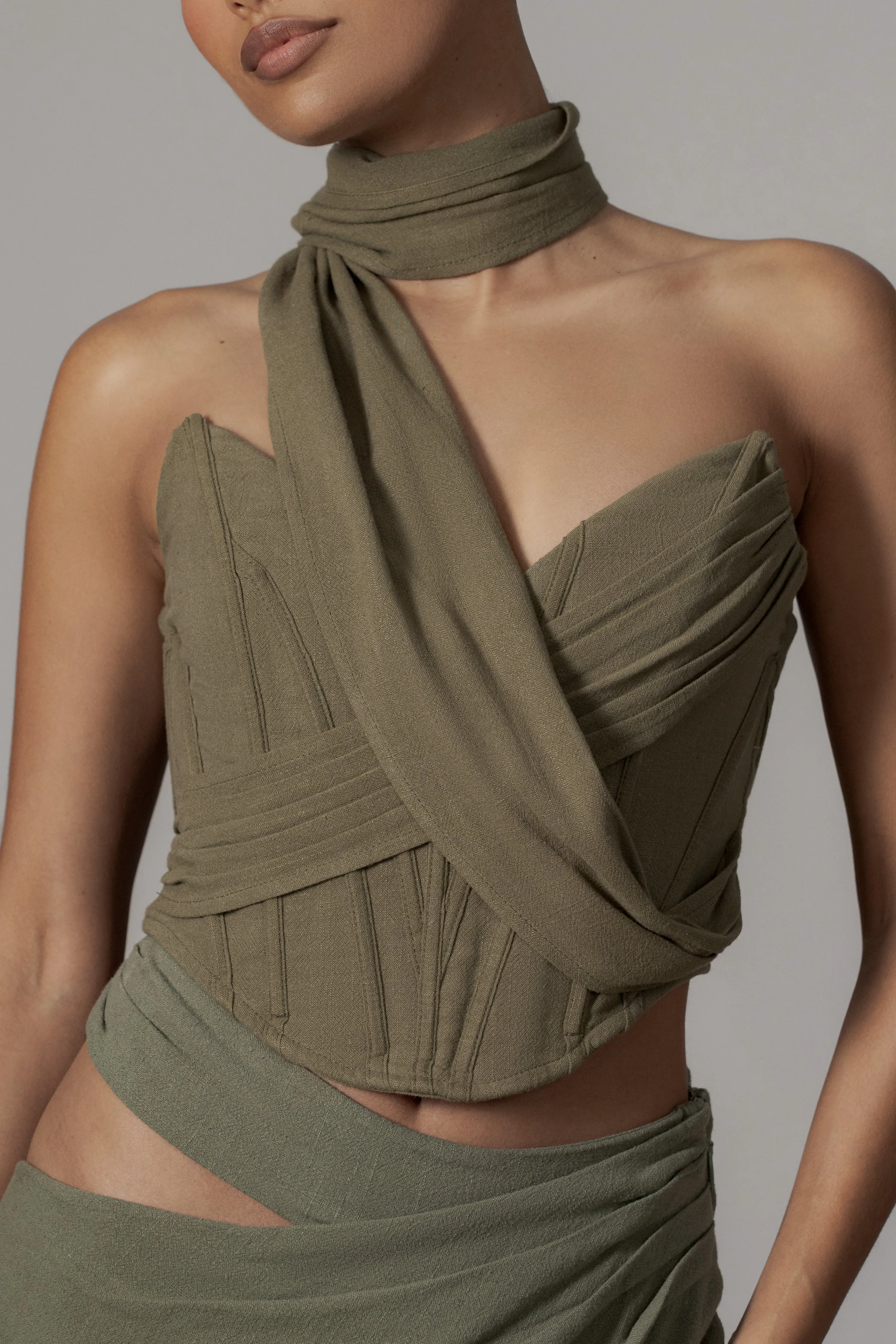 Olive Coastal Bliss Linen Bustier