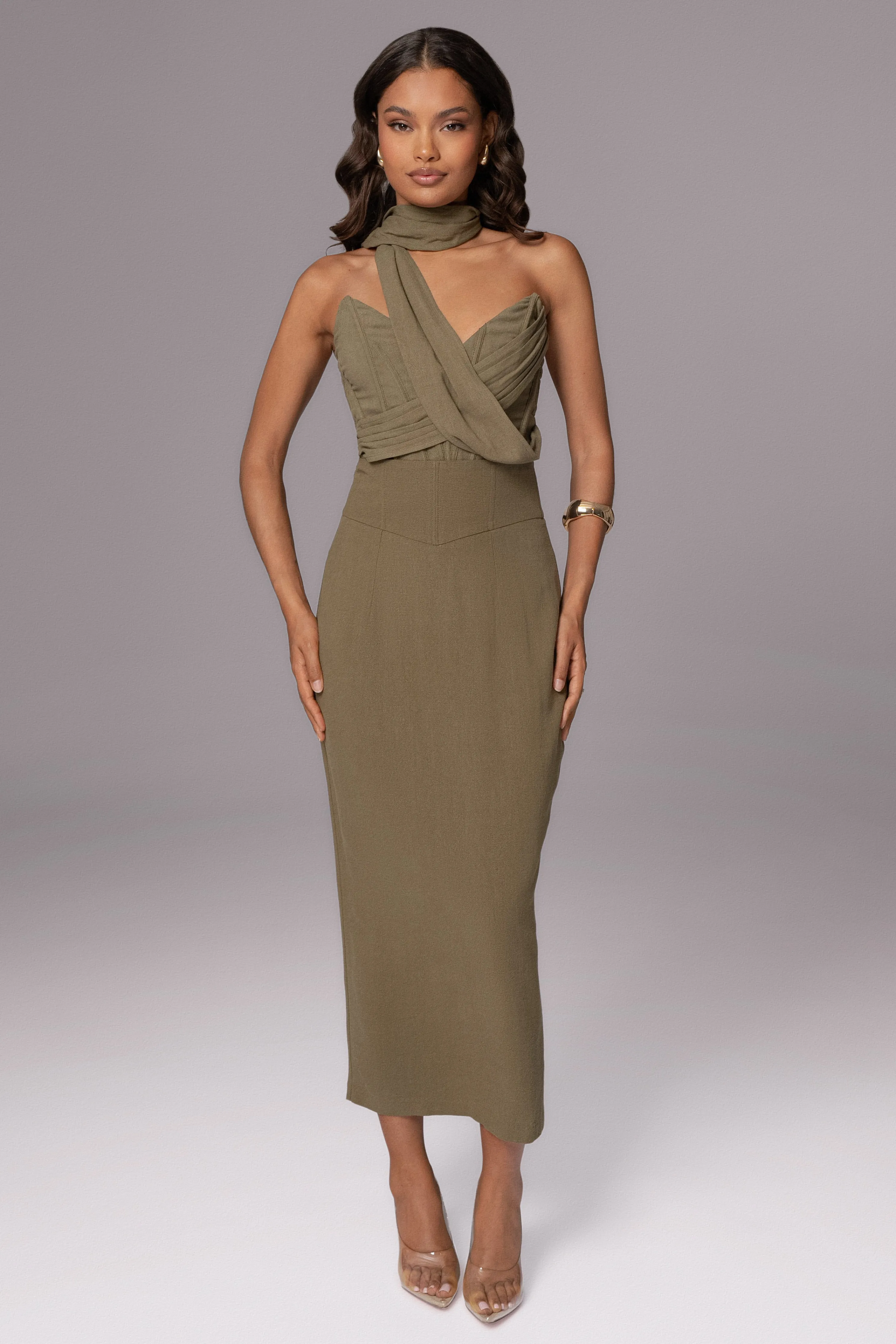 Olive Coastland Linen Skirt