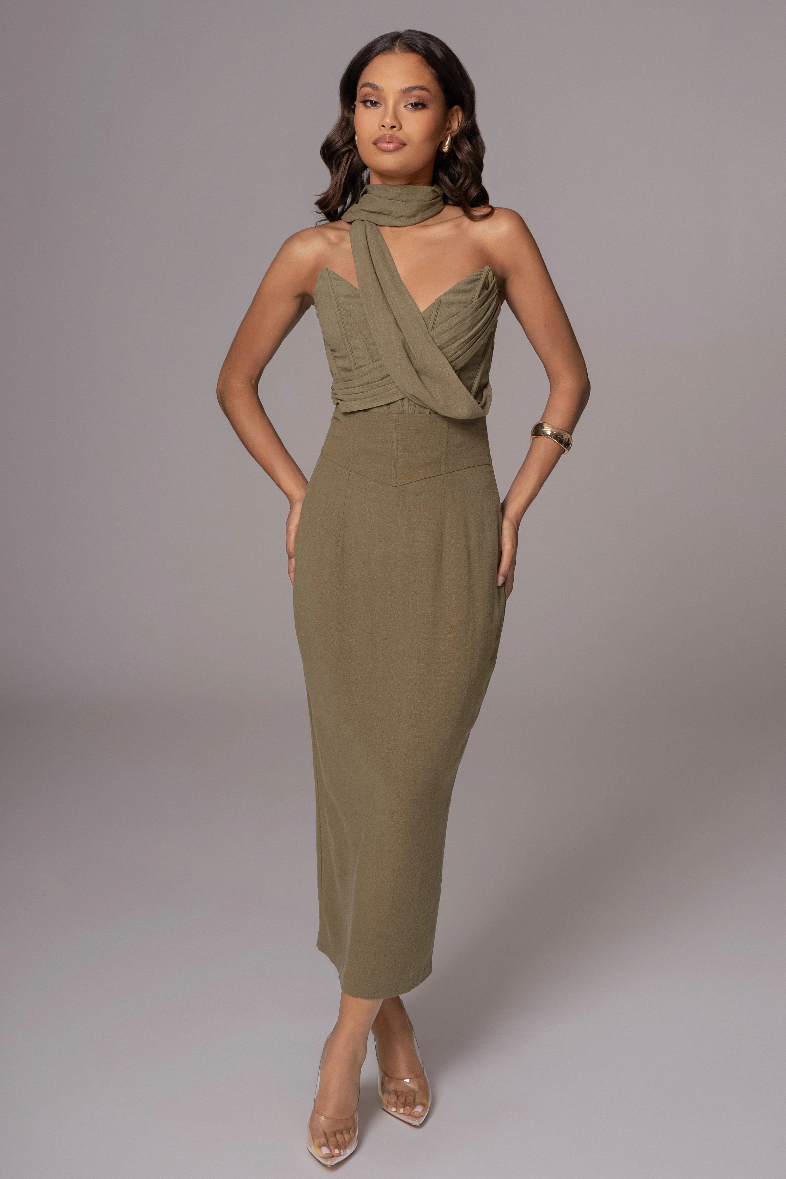 Olive Coastland Linen Skirt