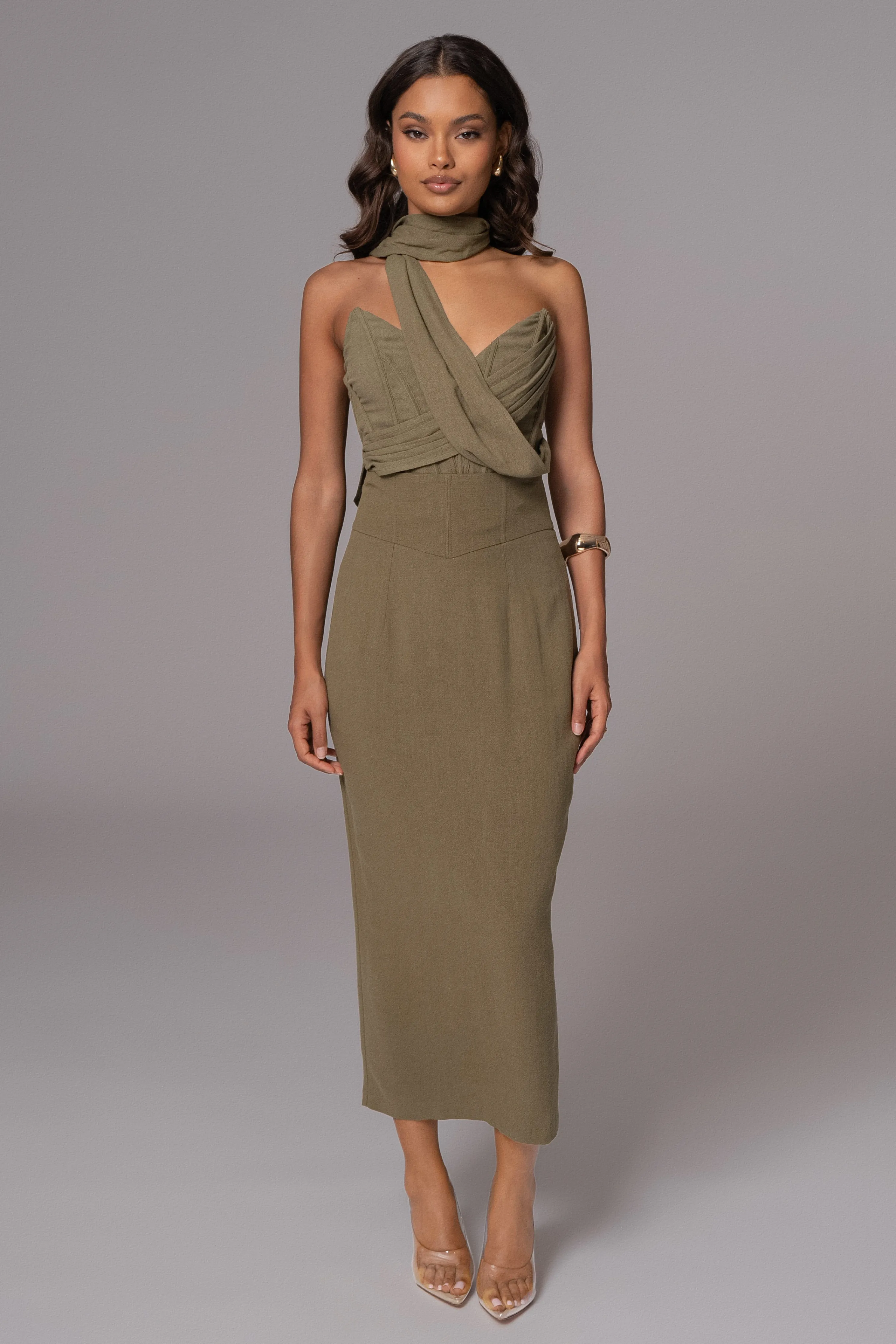 Olive Coastland Linen Skirt