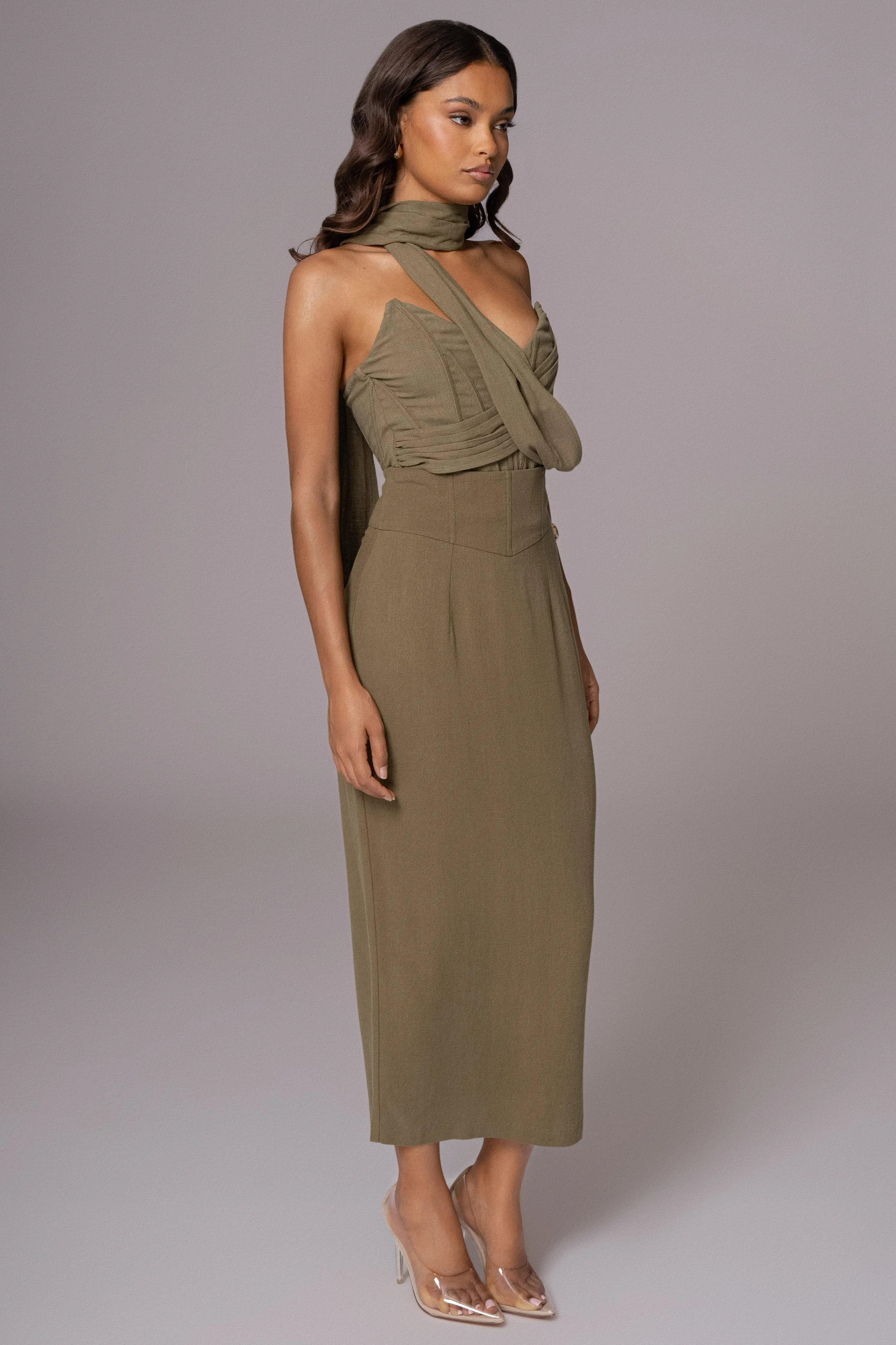 Olive Coastland Linen Skirt
