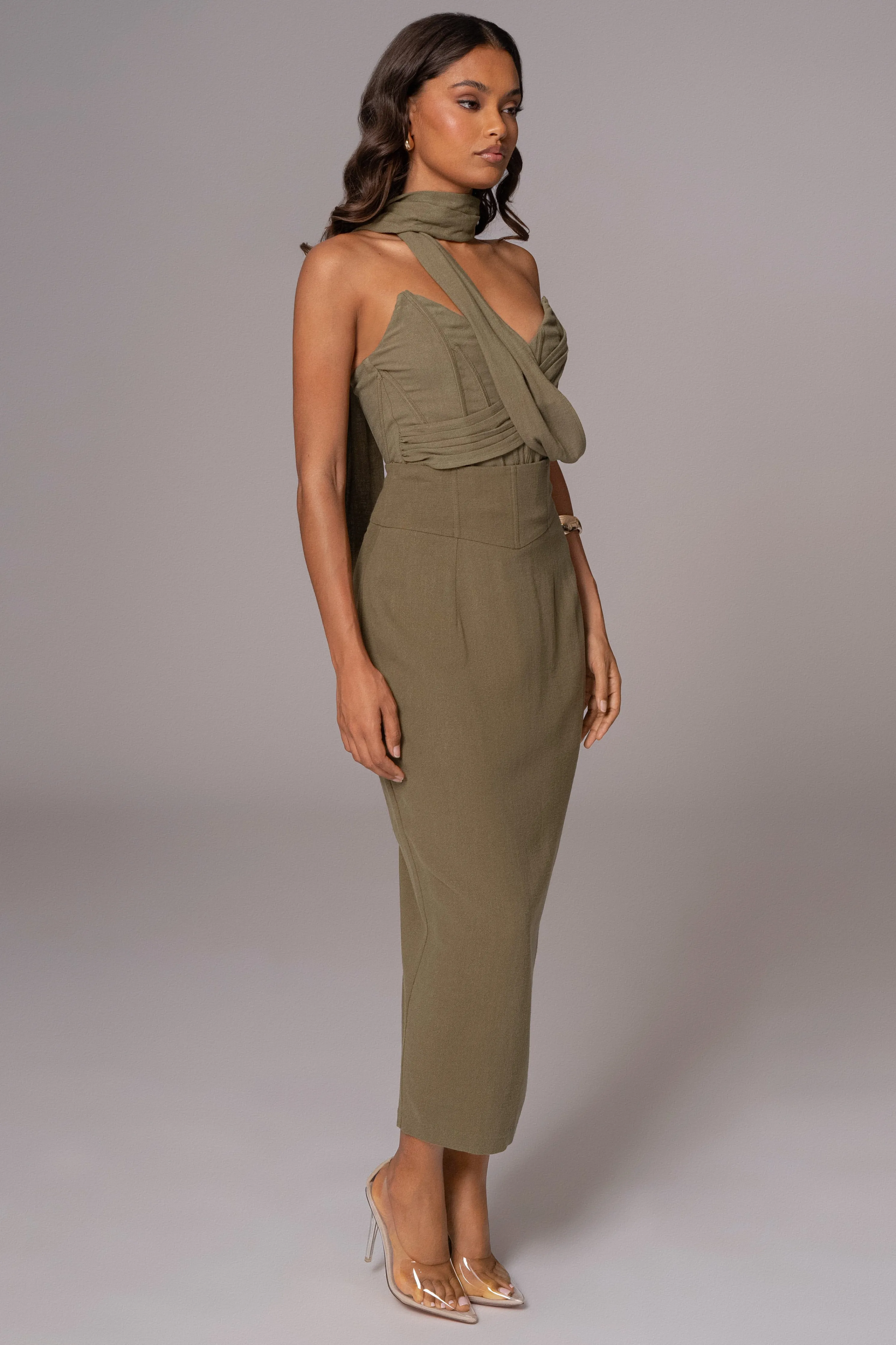 Olive Coastland Linen Skirt