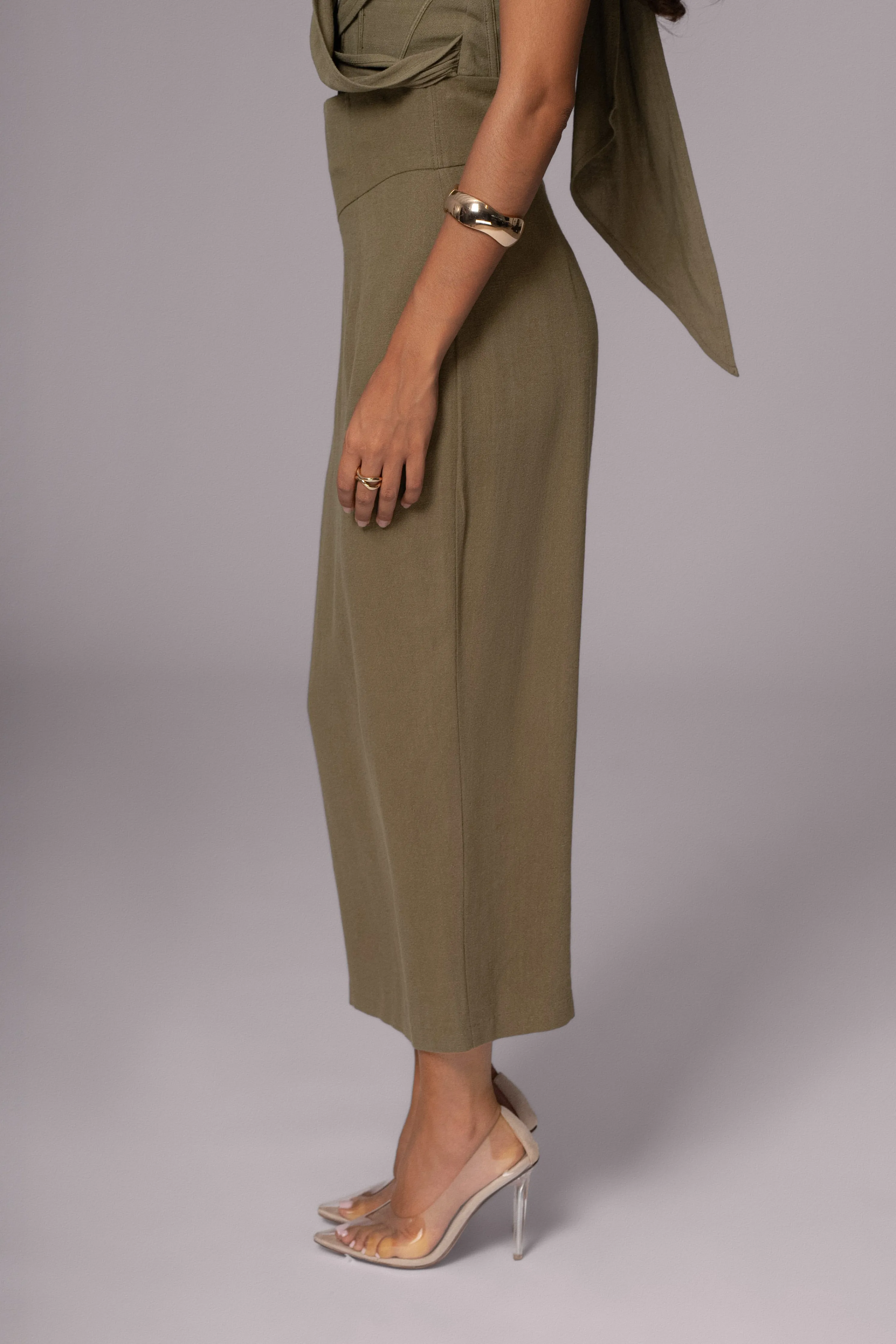 Olive Coastland Linen Skirt