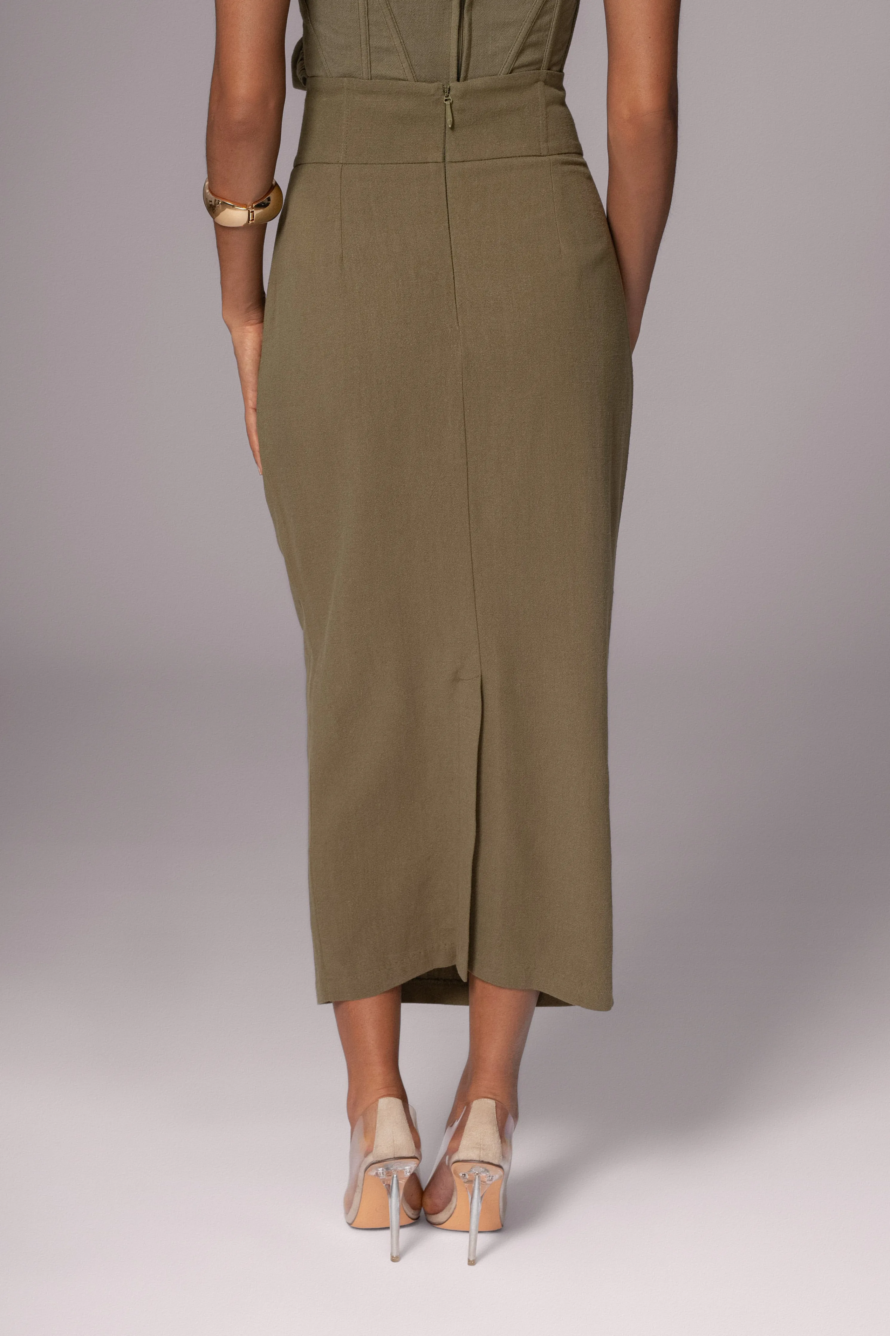 Olive Coastland Linen Skirt