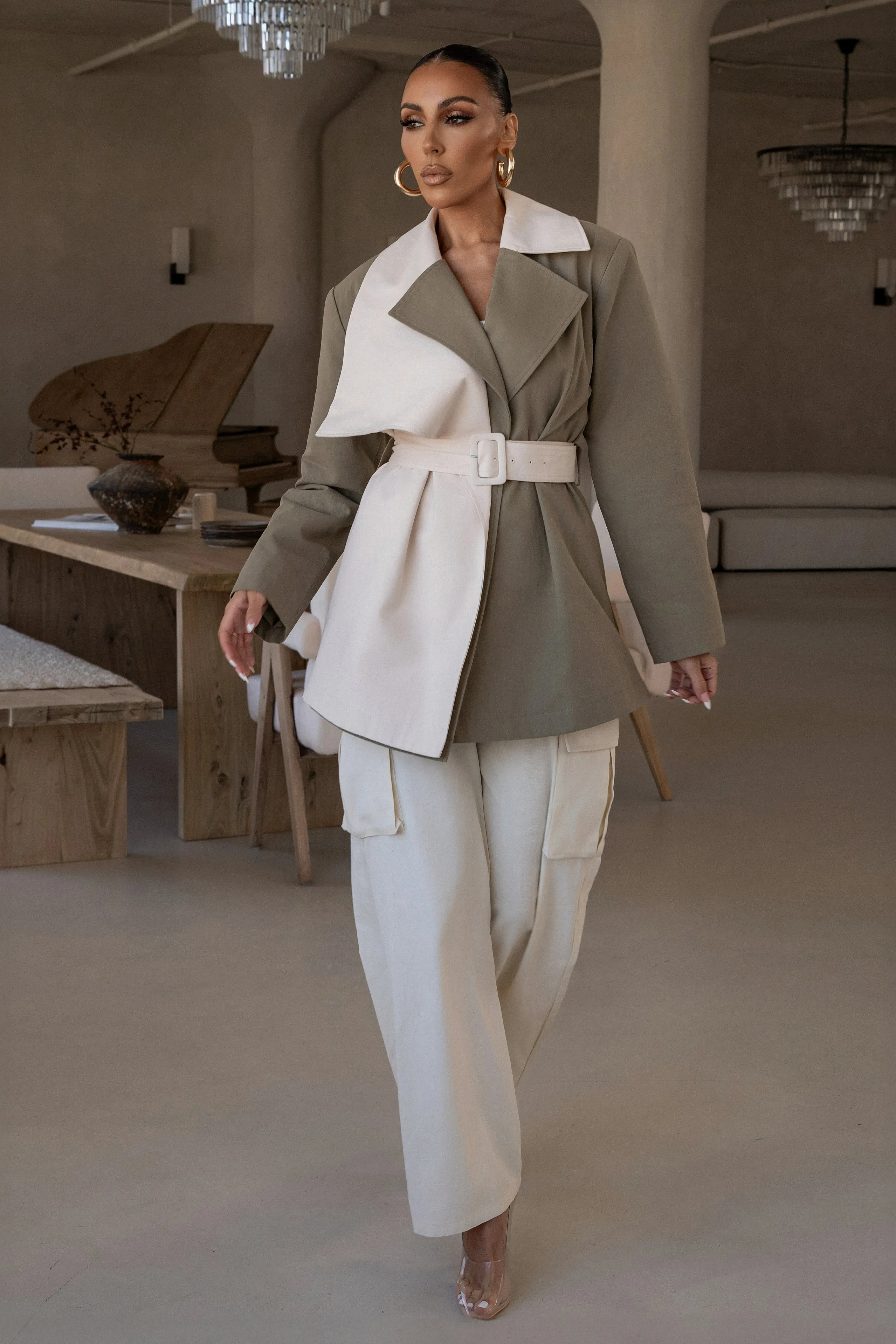 Olive Color Block Summit Belted Jacket