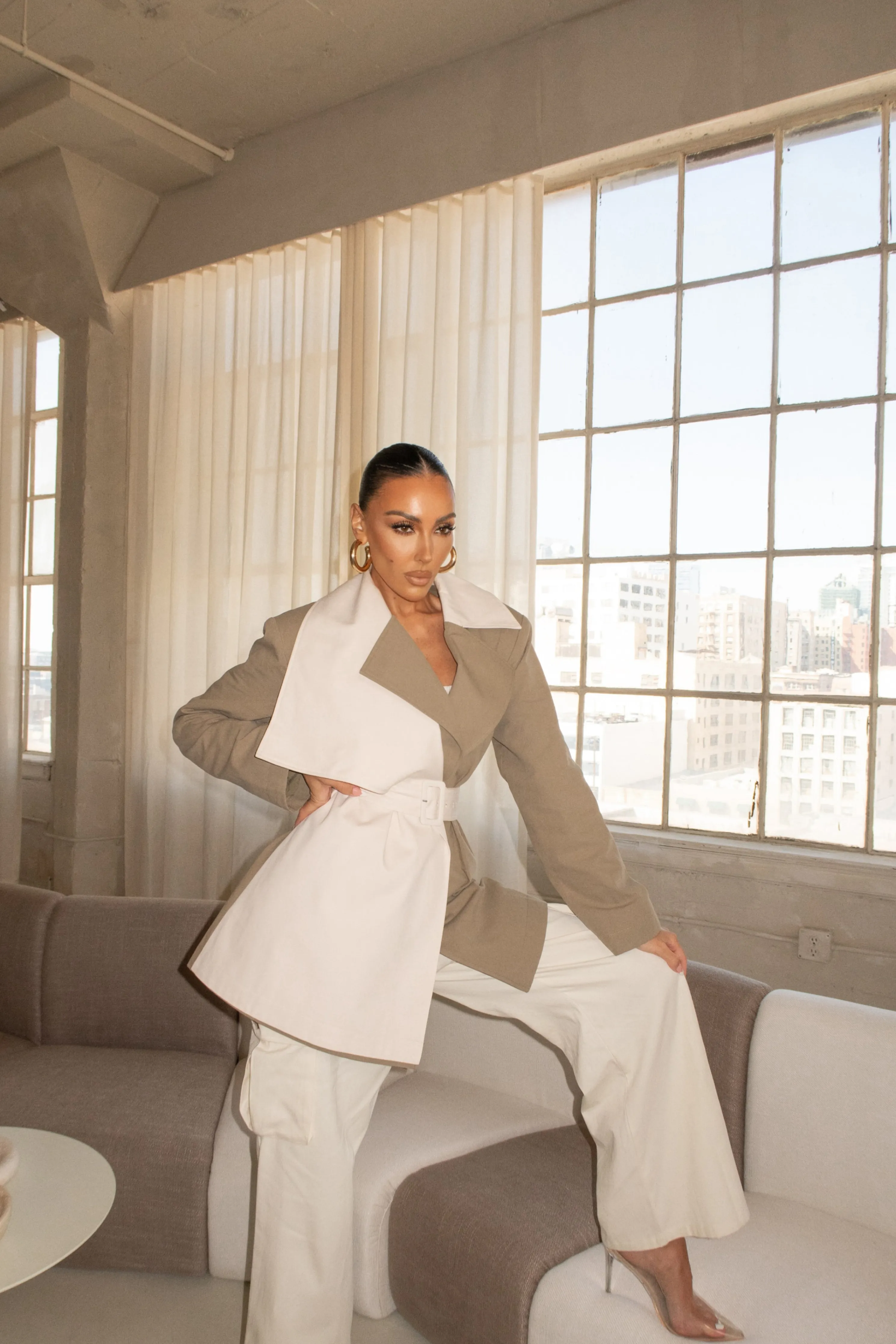 Olive Color Block Summit Belted Jacket