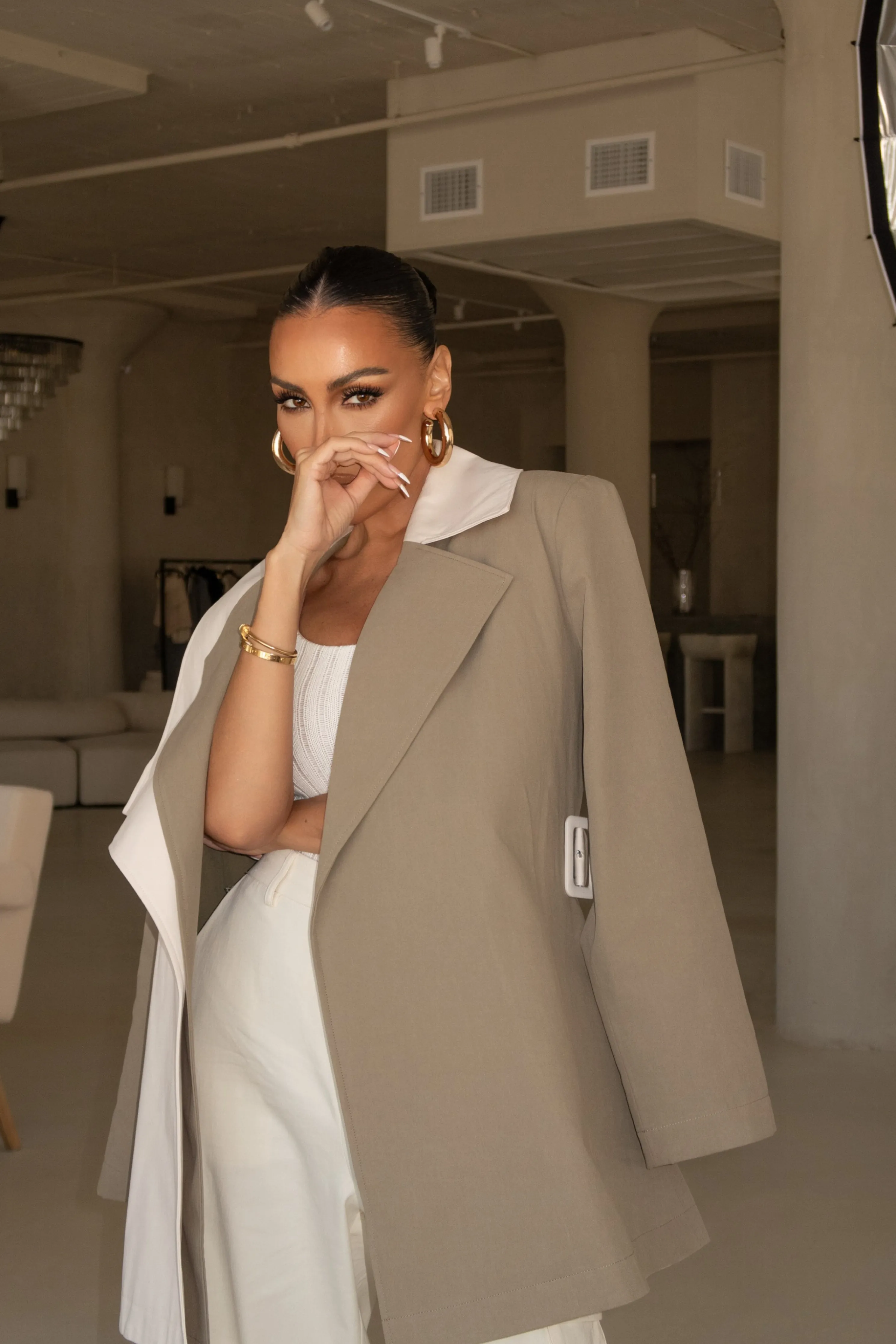 Olive Color Block Summit Belted Jacket