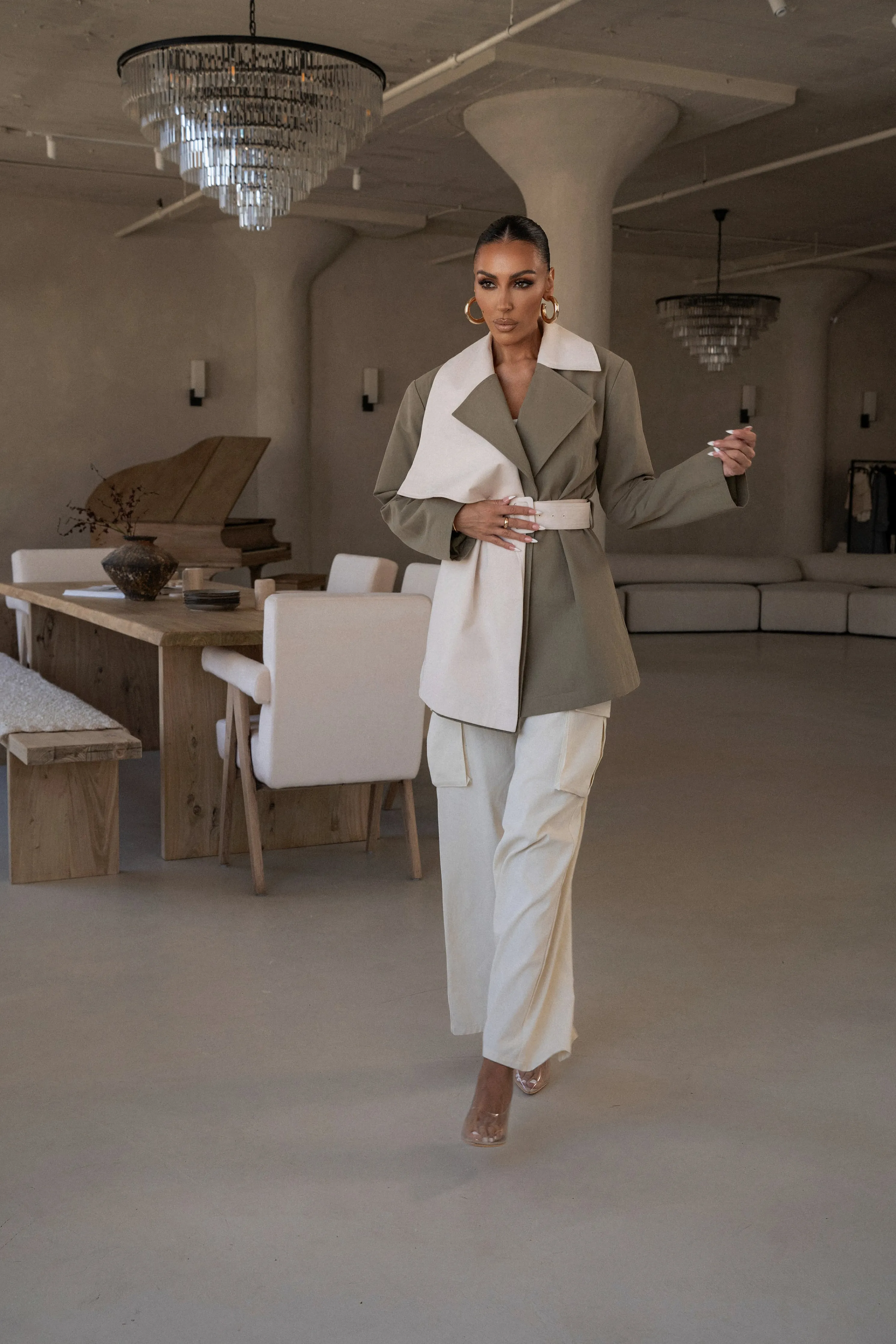 Olive Color Block Summit Belted Jacket