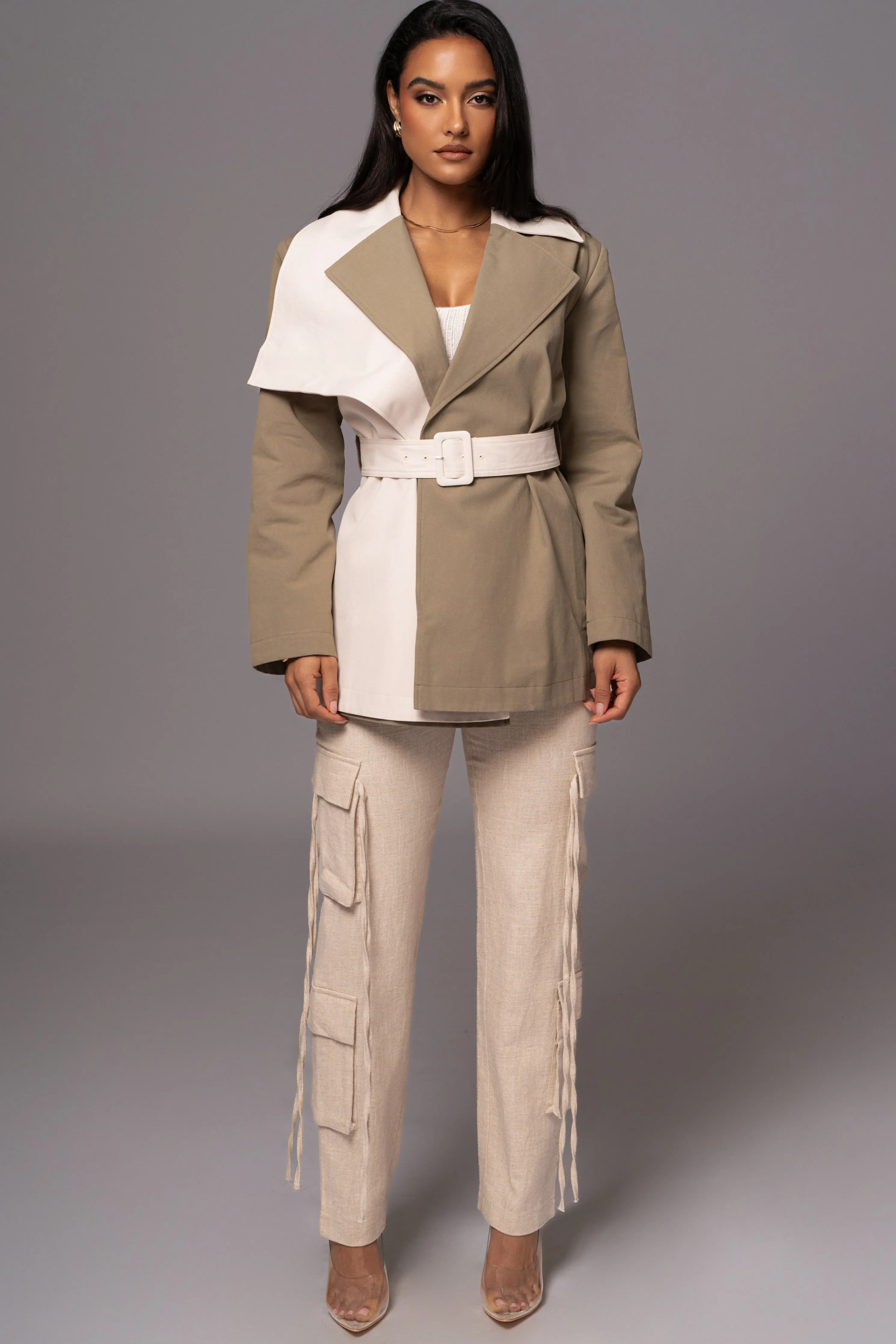Olive Color Block Summit Belted Jacket