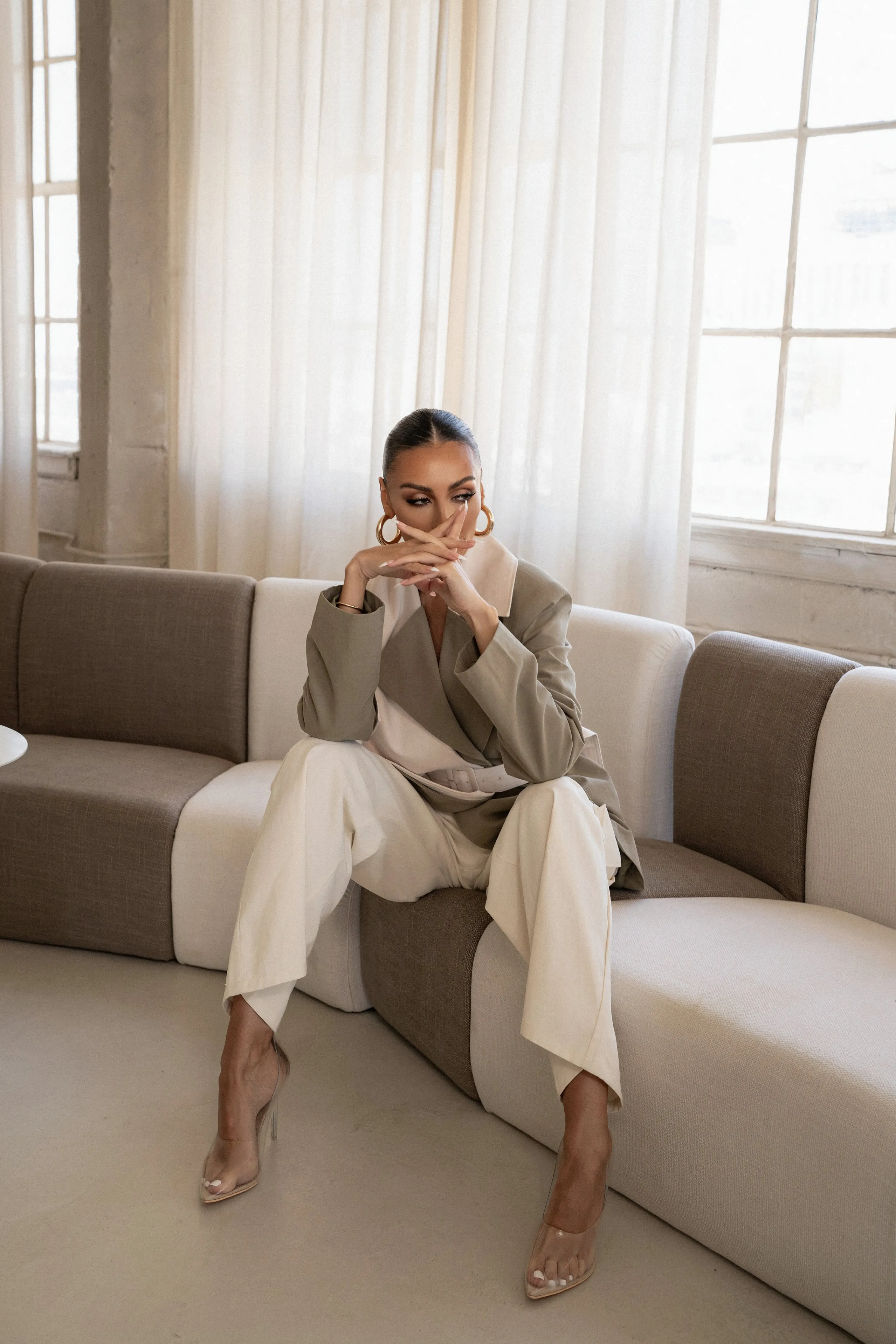 Olive Color Block Summit Belted Jacket