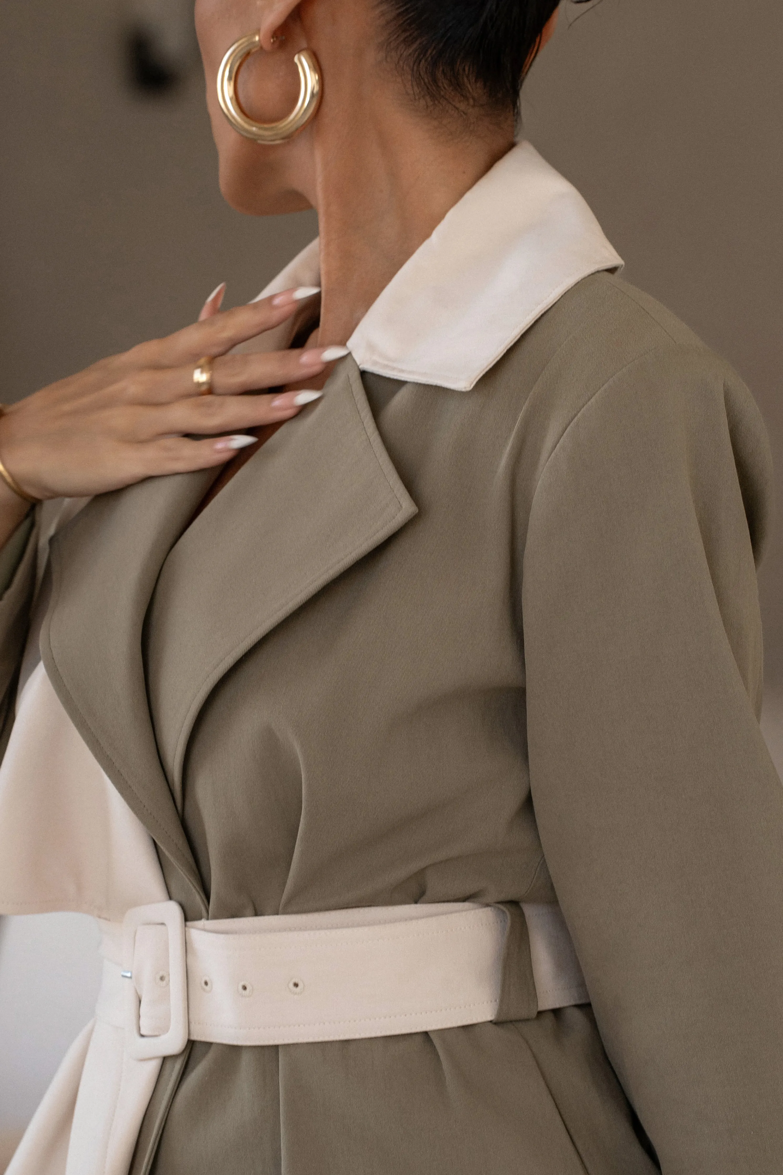 Olive Color Block Summit Belted Jacket